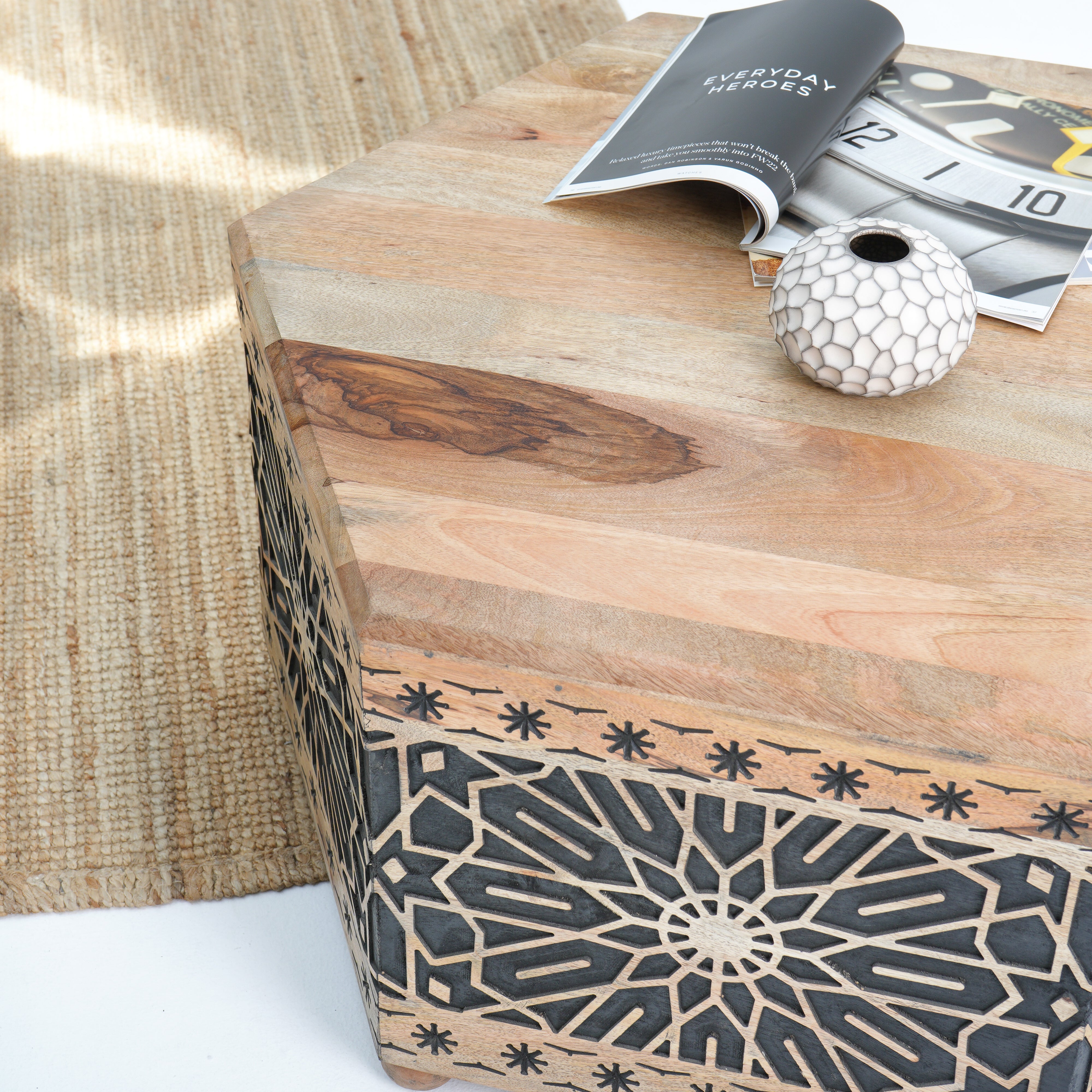IVORY CNC DESIGN BLACK COFFEE TABLE