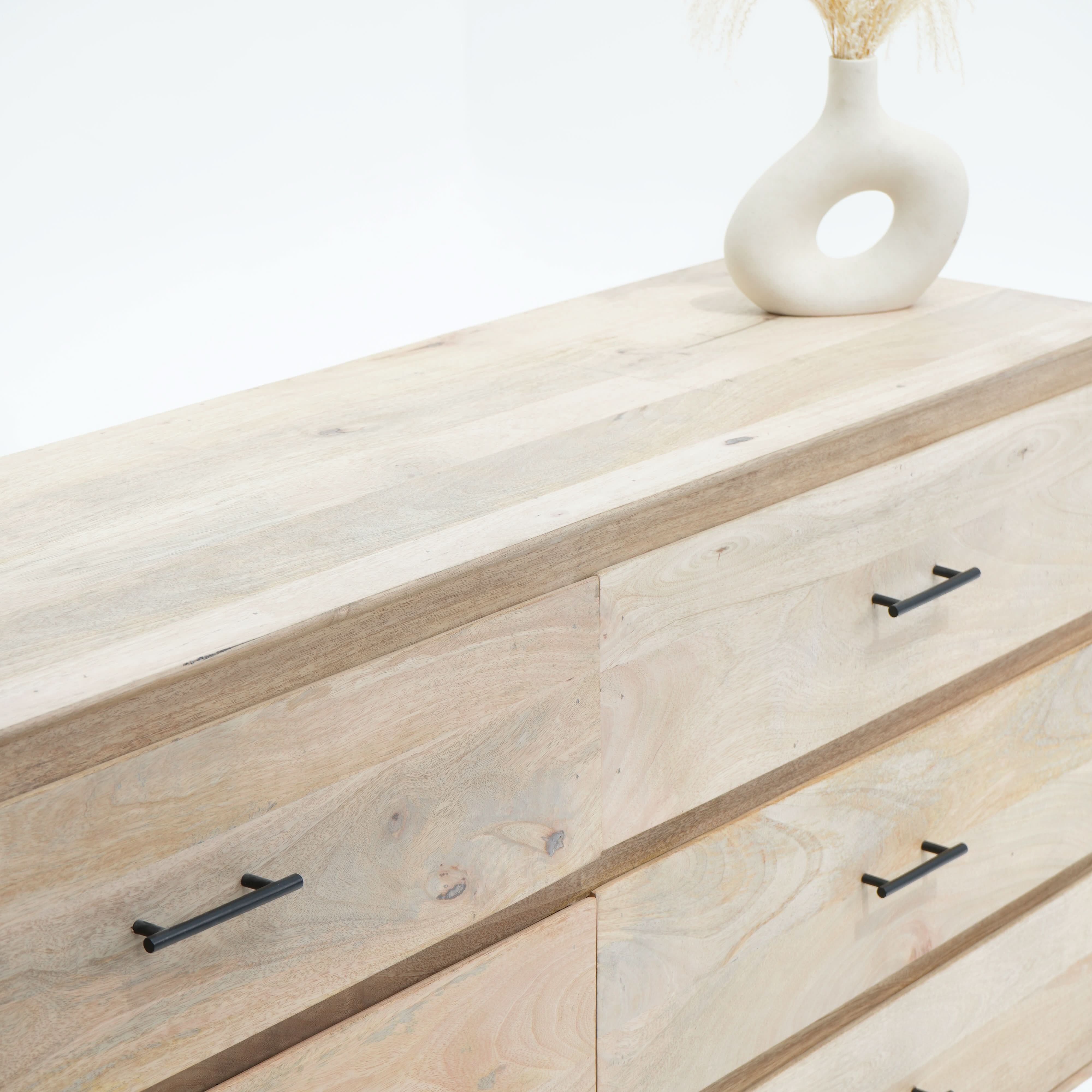 AUREVO PLAIN FINISH SIX DRAWER DRESSER - Art and craft furniture