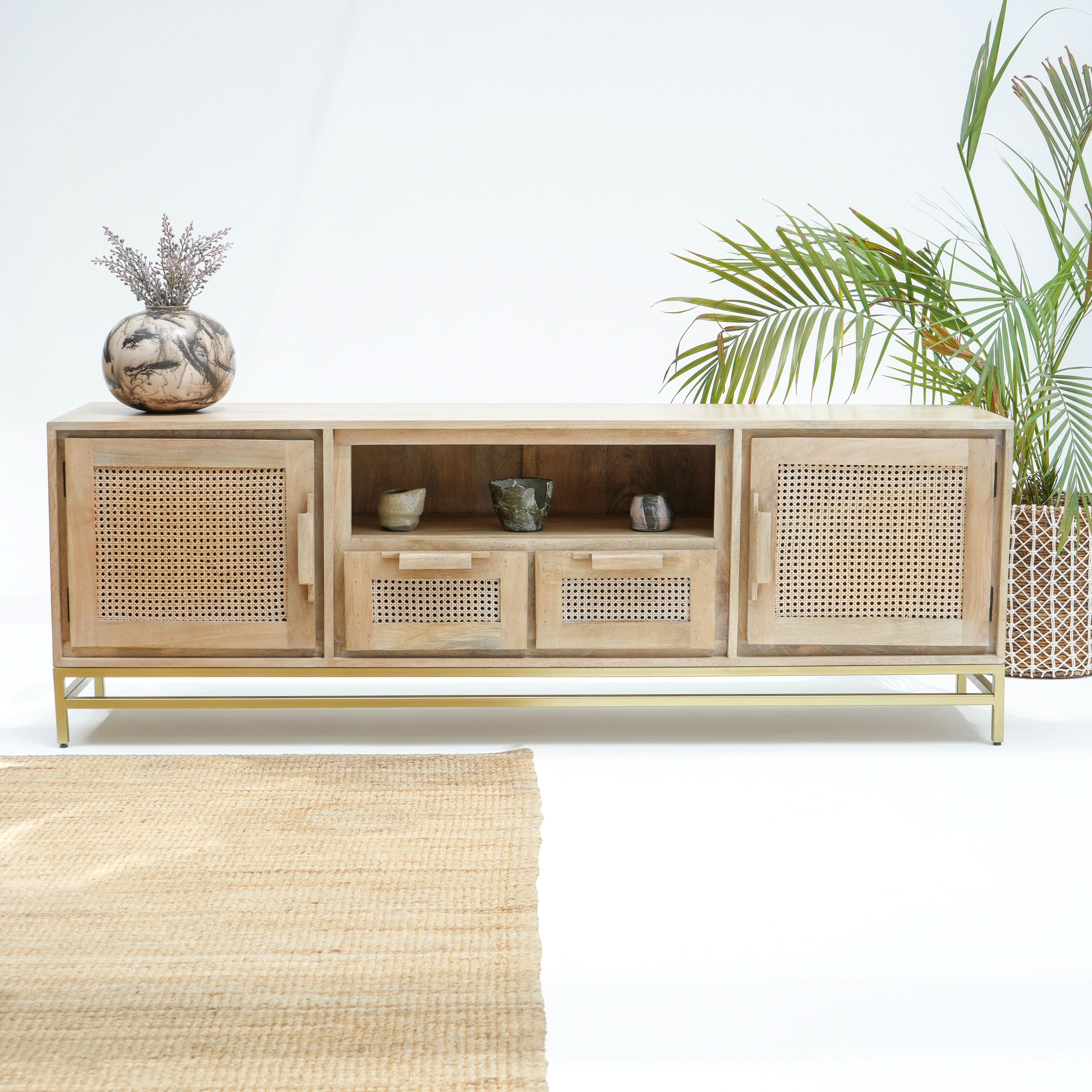 MILANO-CANE TWO DOOR TWO DRAWER TV STAND - Art and craft furniture