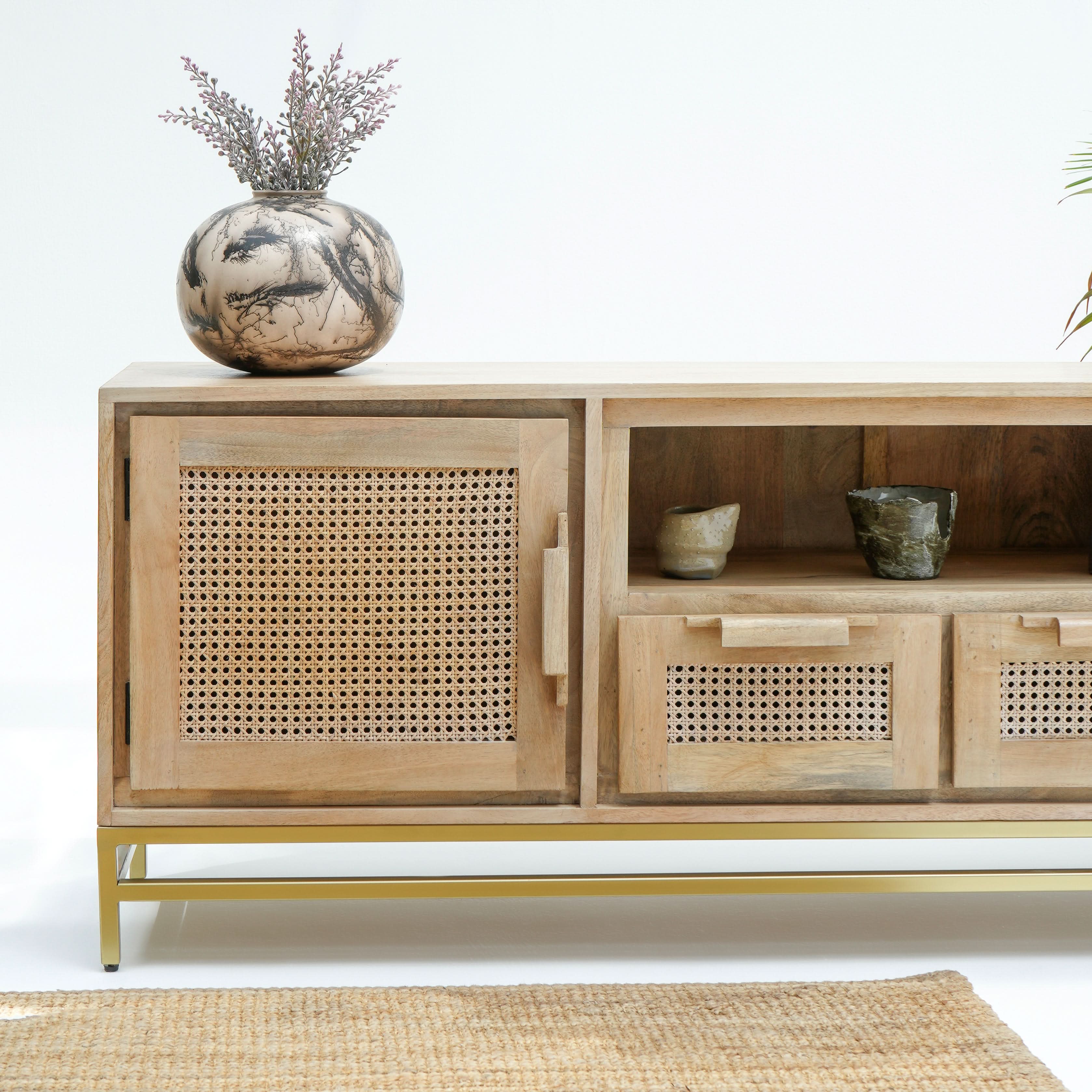 MILANO-CANE TWO DOOR TWO DRAWER TV STAND - Art and craft furniture