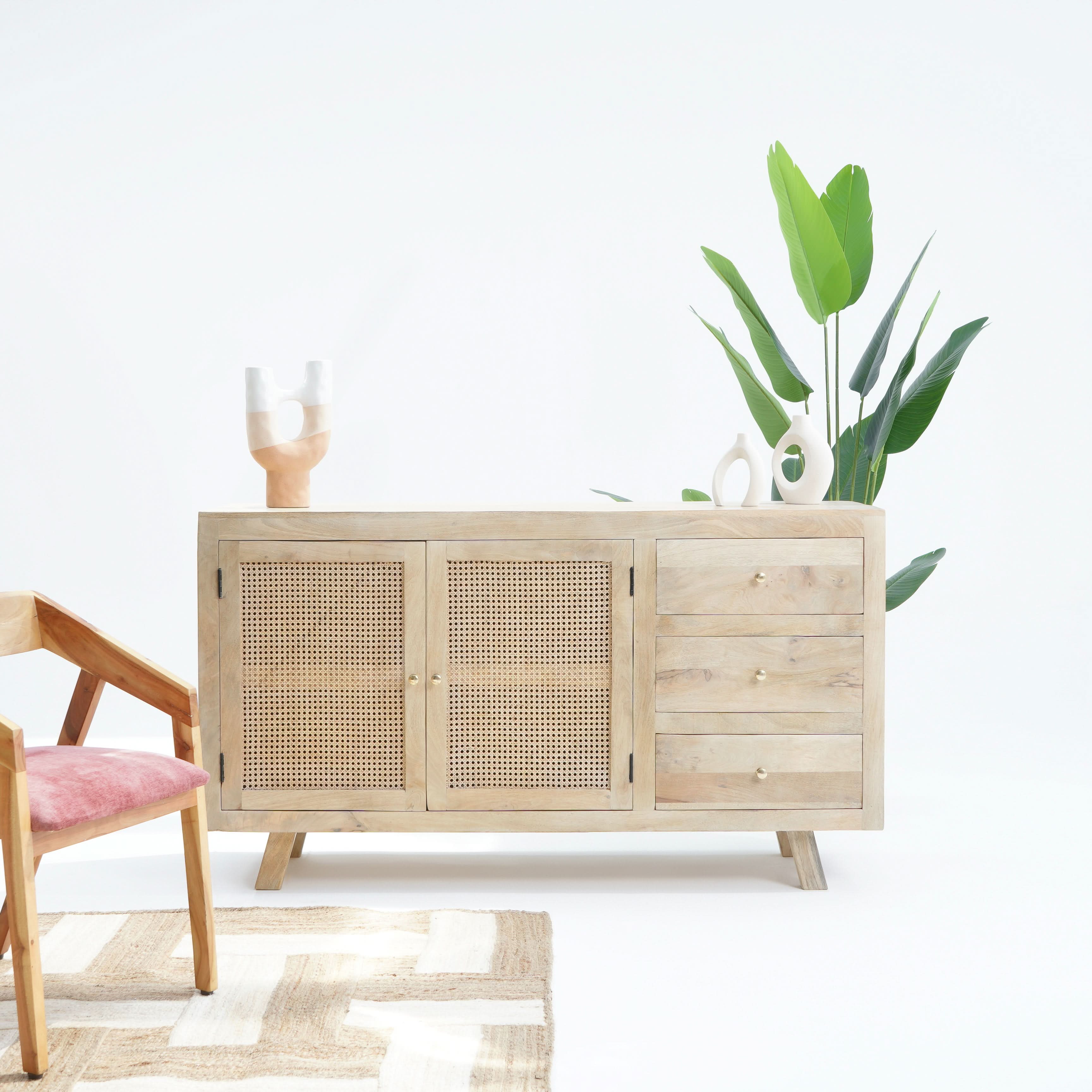 CANOVIA CANE TWO DOOR THREE DRAWER SIDEBOARD - Art and craft furniture