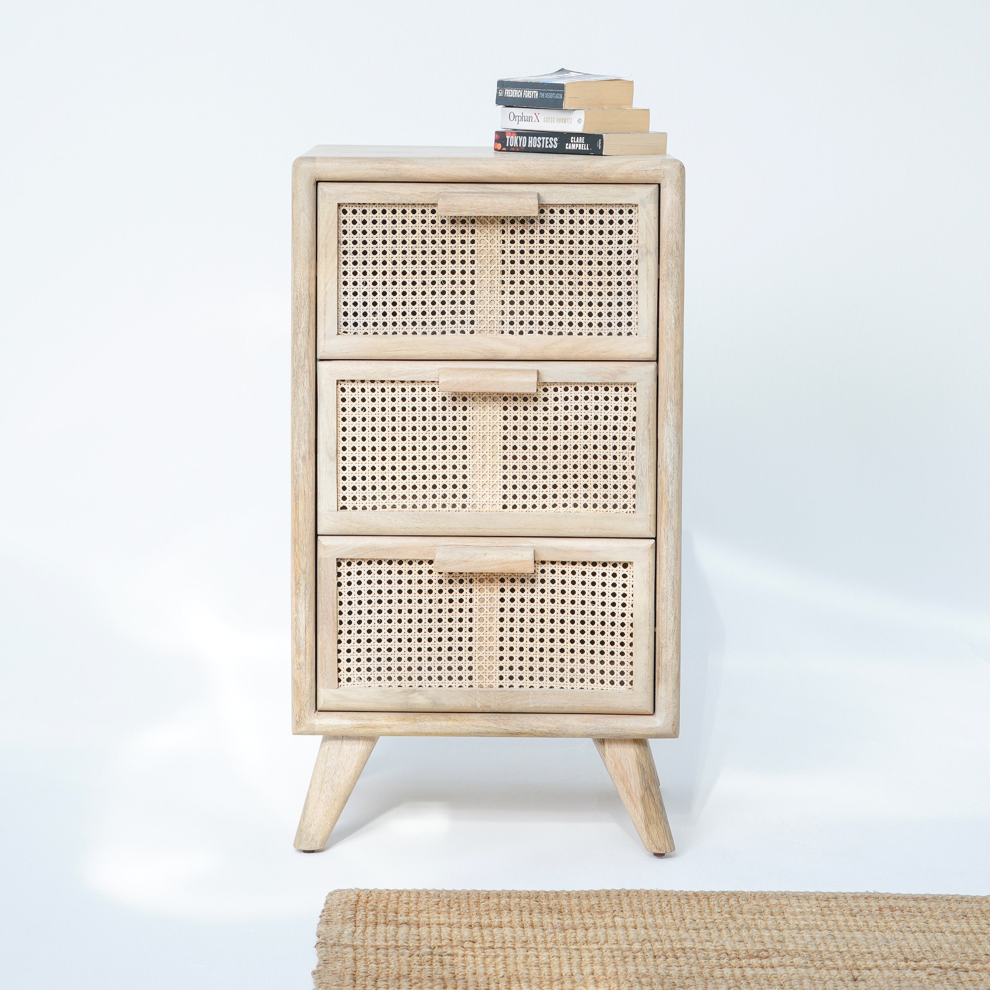 Sunshine Coast three drawer cane drawchest