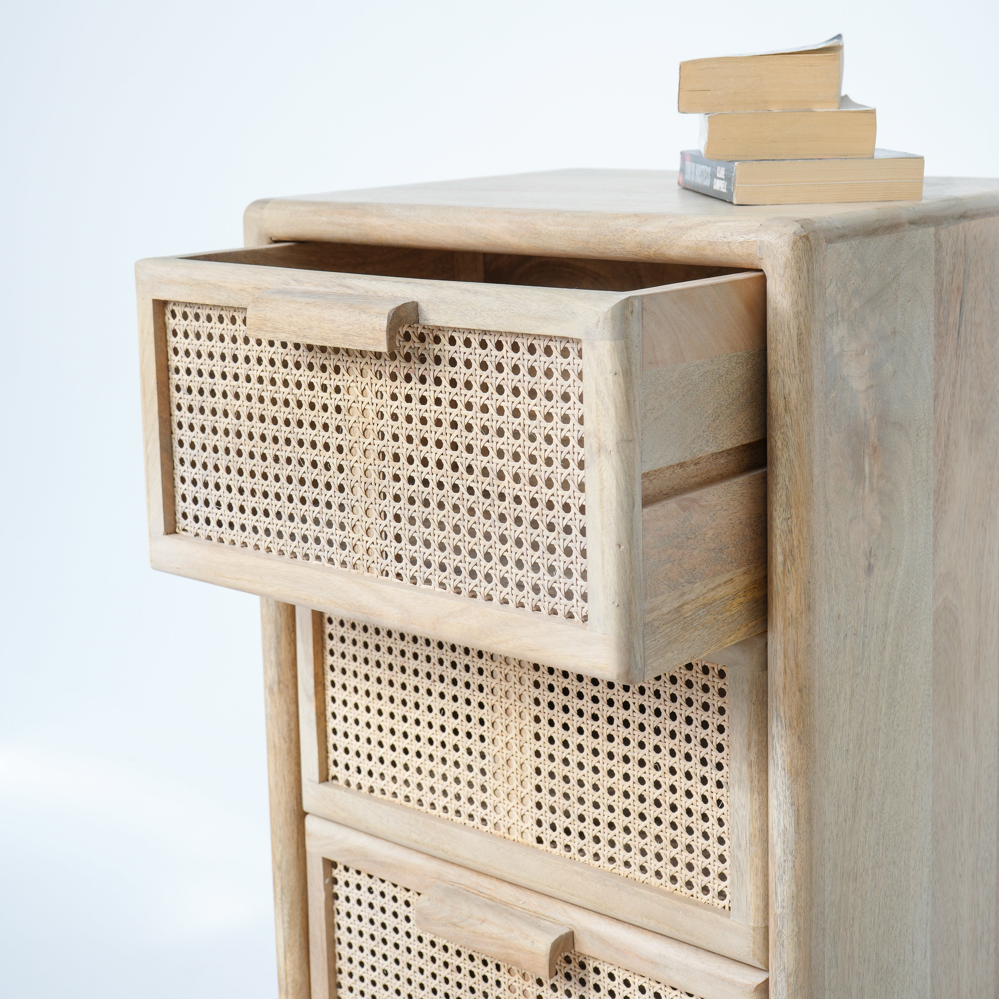 Sunshine Coast three drawer cane drawchest