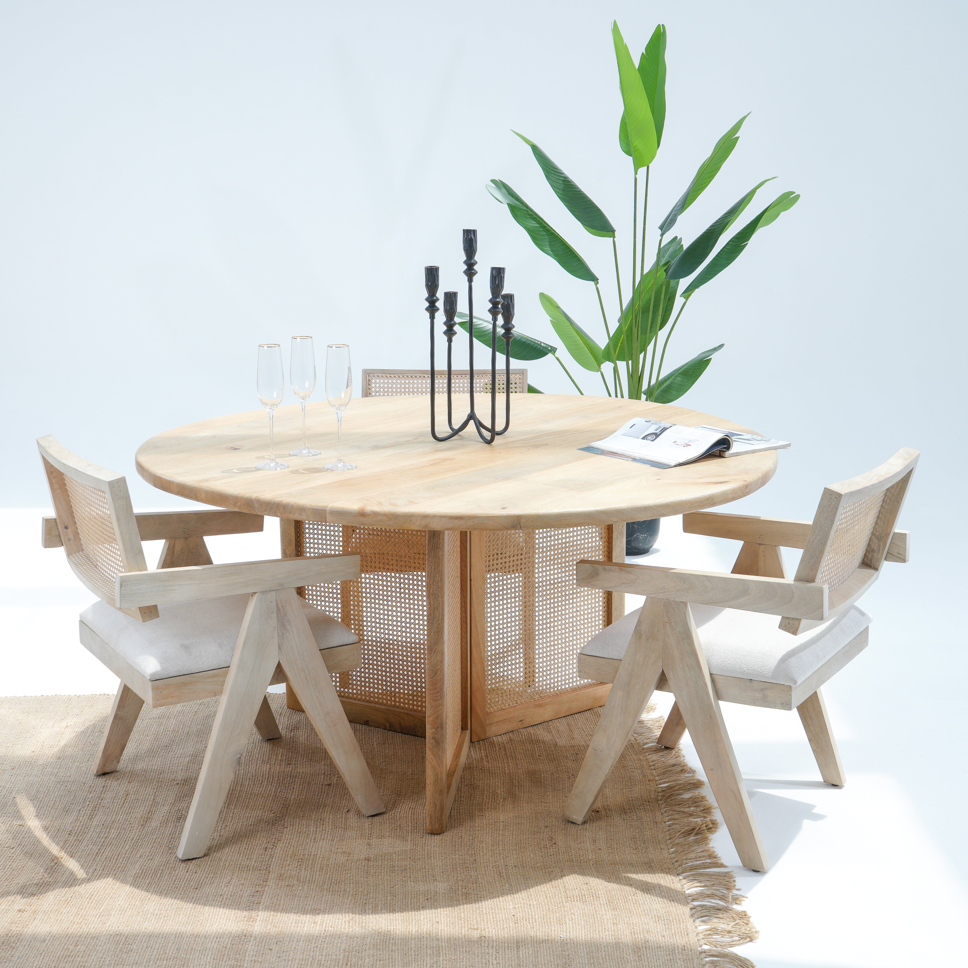 Prague Twilight Round Top Cane Legs Dining Table