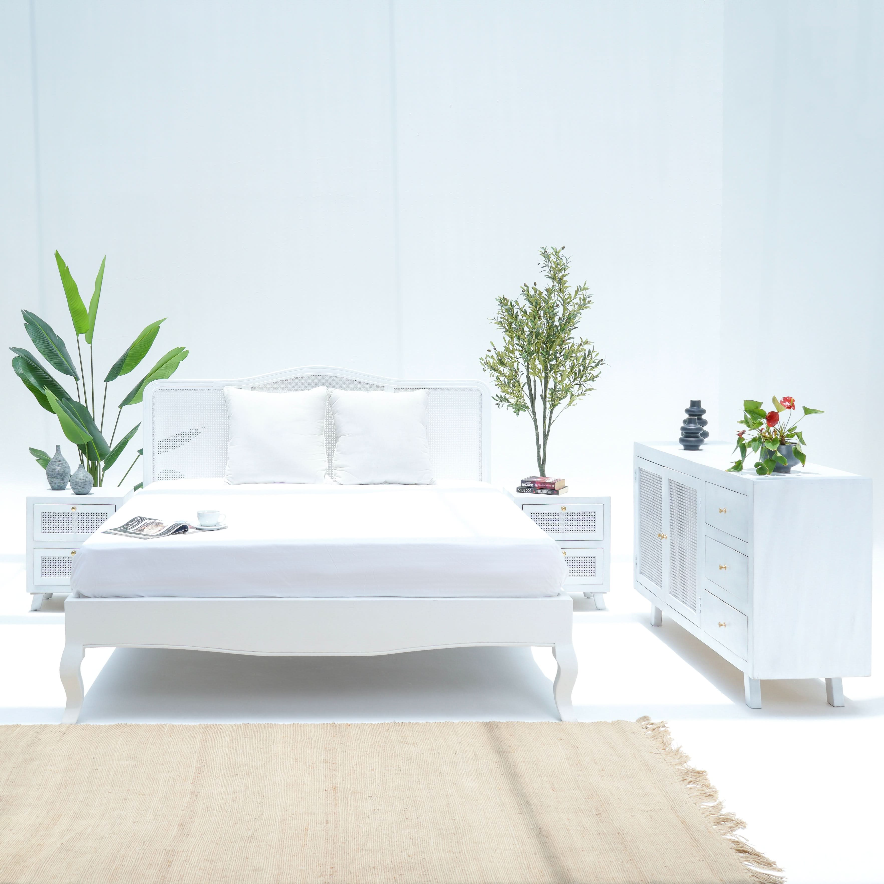 CANOVIA CANE WHITE WASH BED - Art and craft furniture