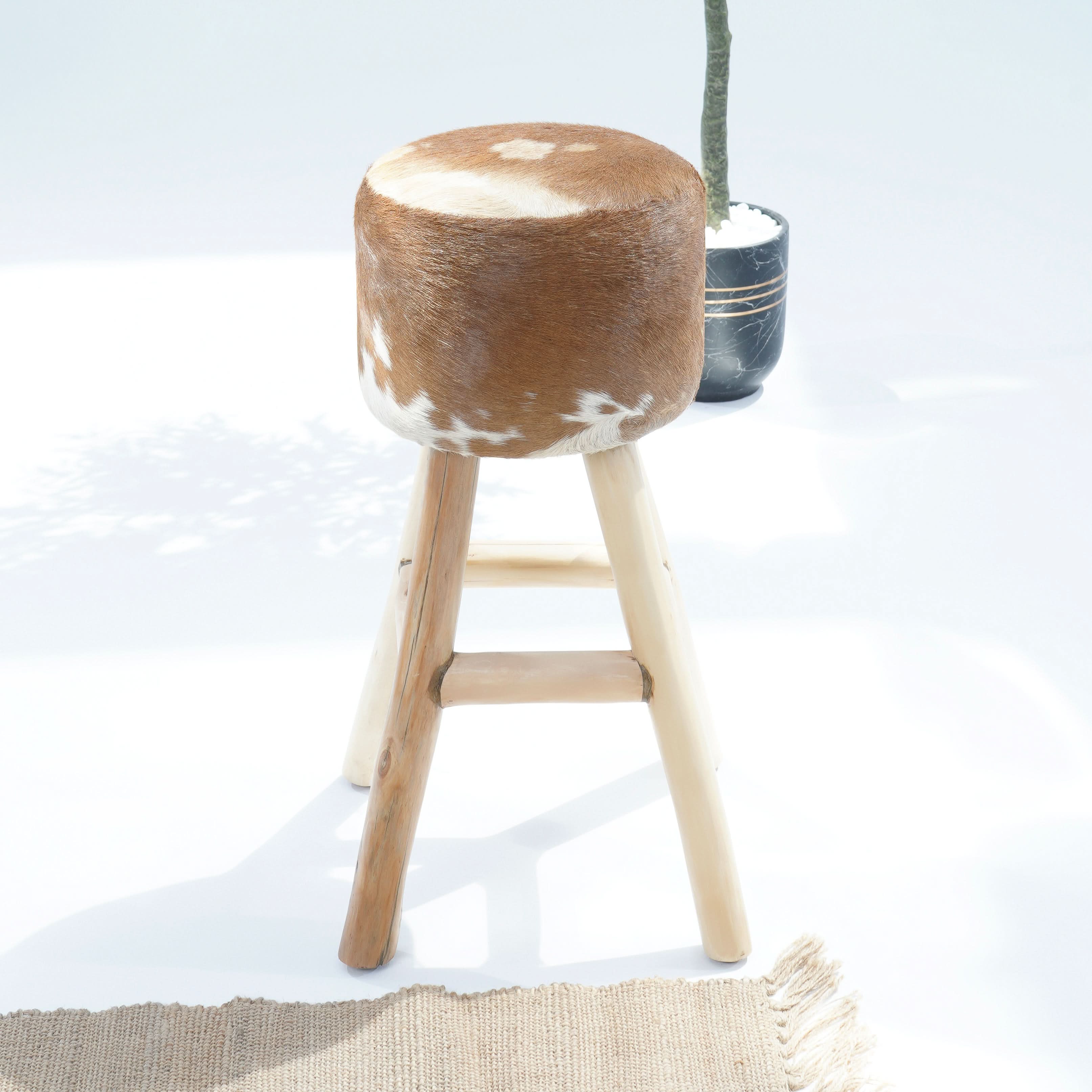 WOODEN LEATHER BAR STOOL - Art and craft furniture