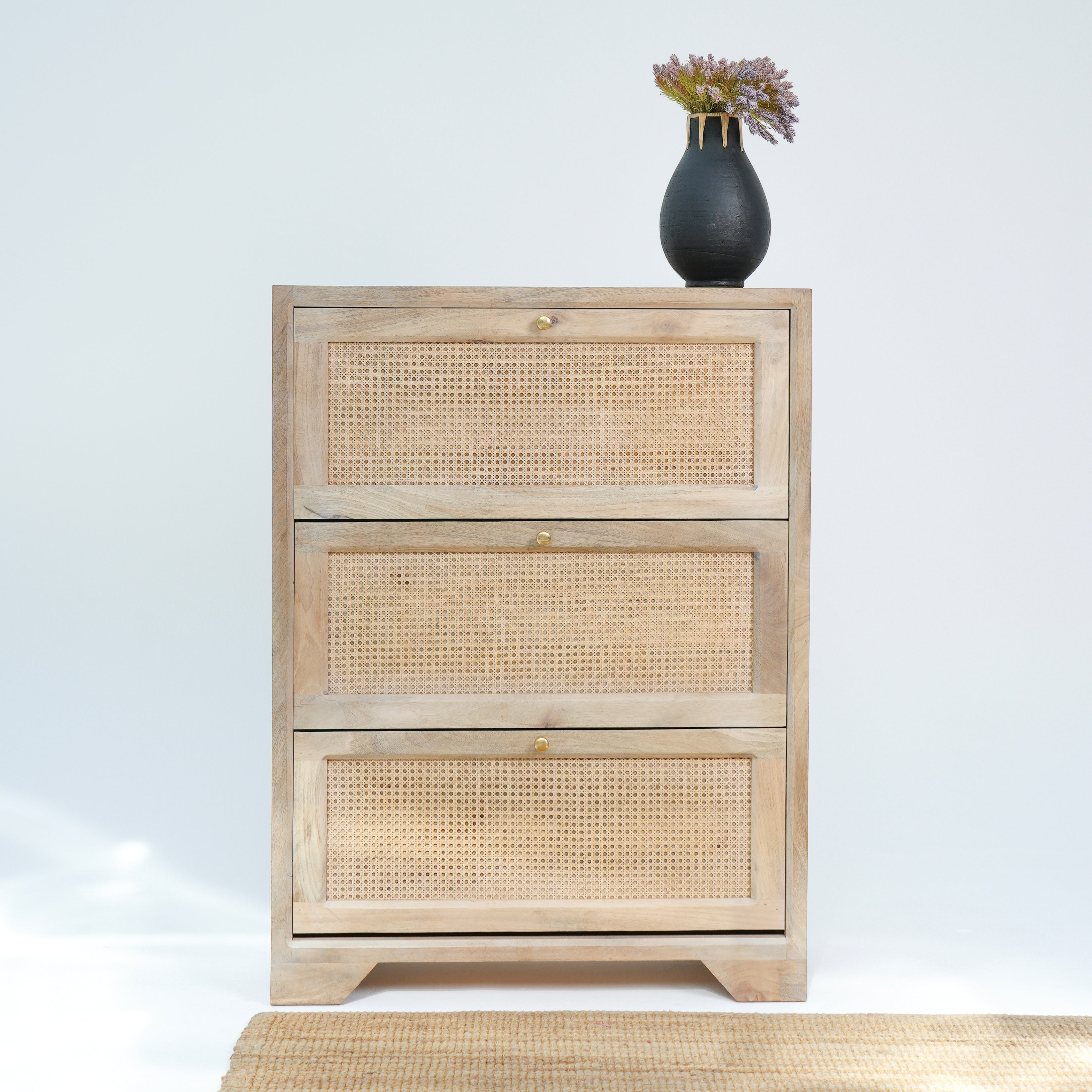 Wooden Rattan Shoe Rack
