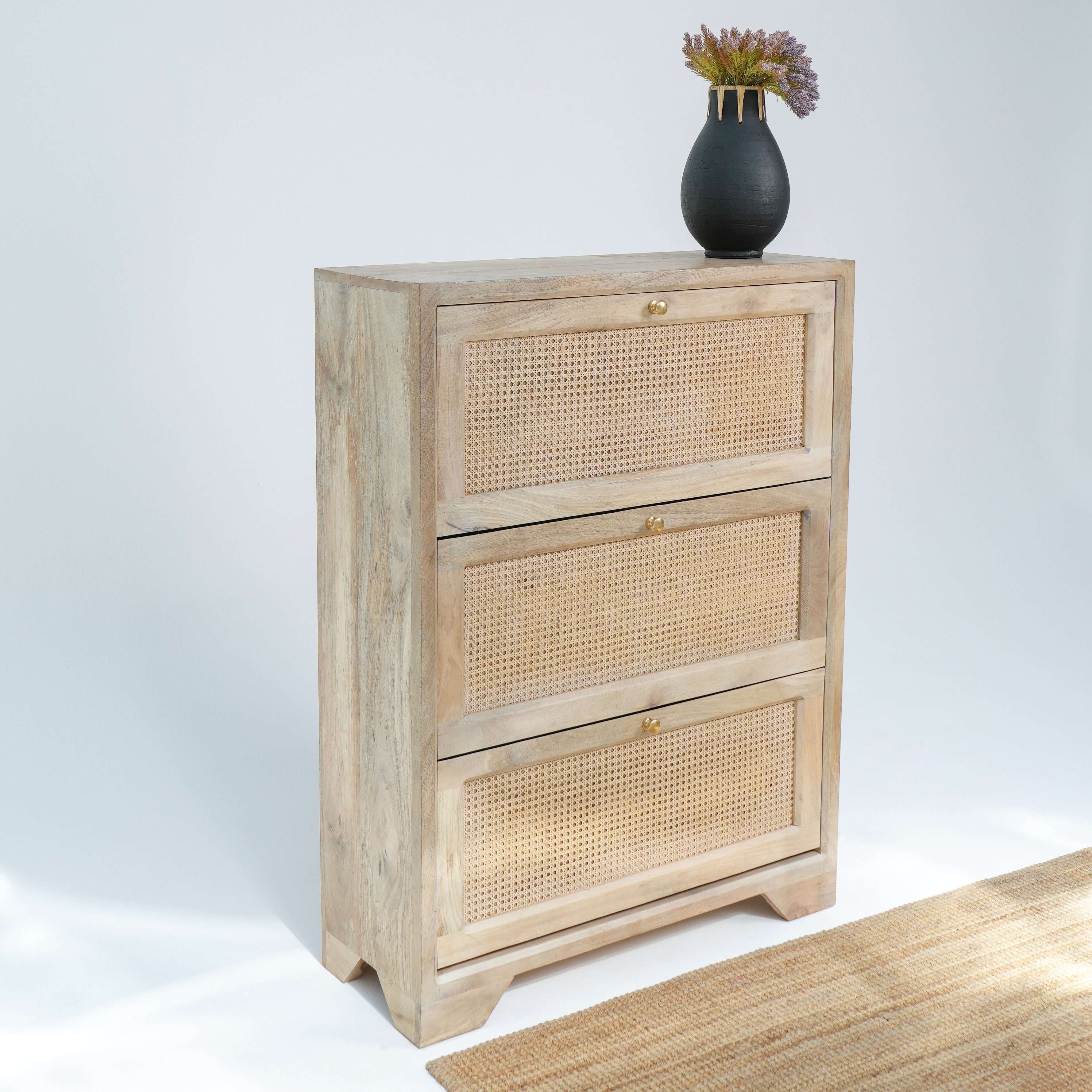 Wooden Rattan Shoe Rack