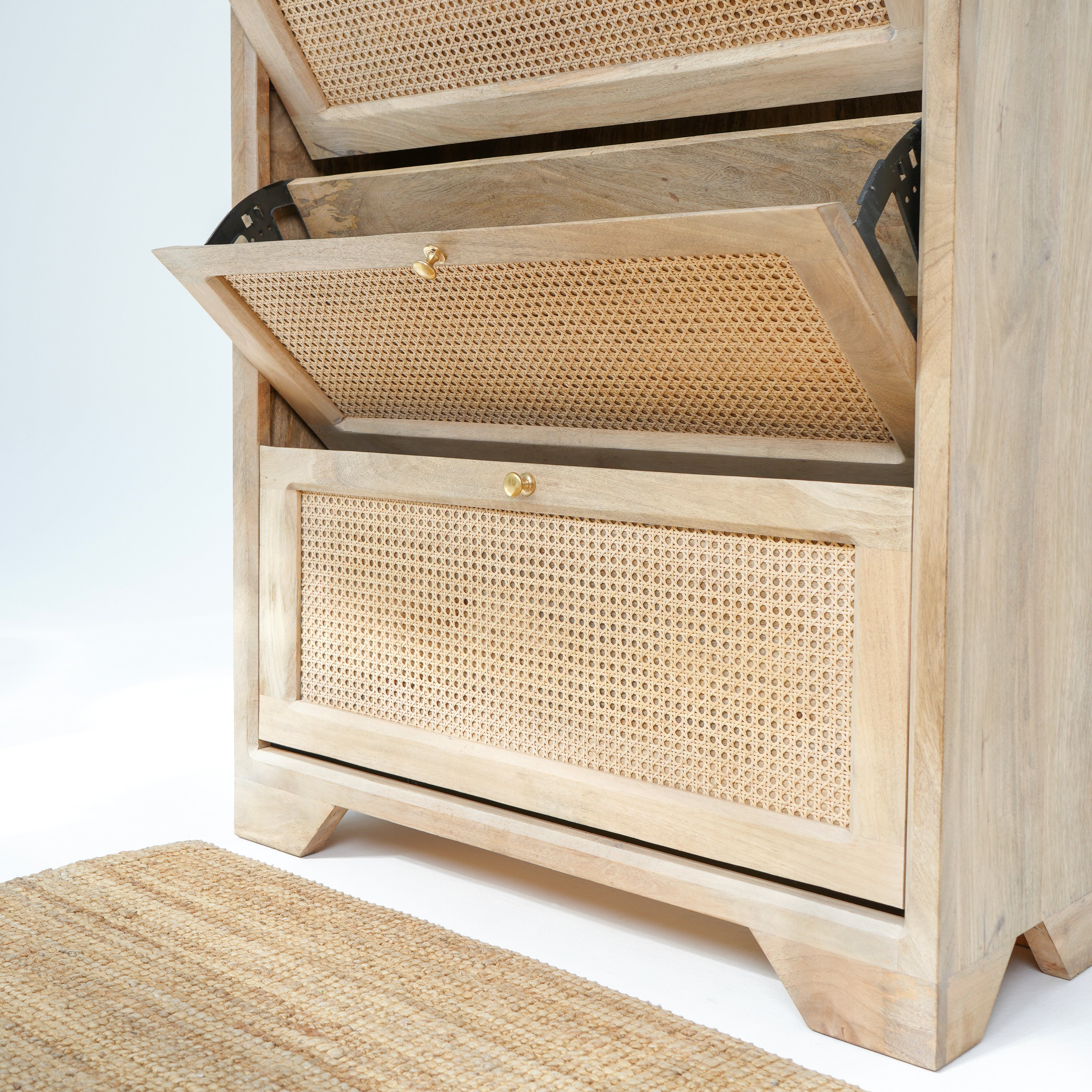 Wooden Rattan Shoe Rack