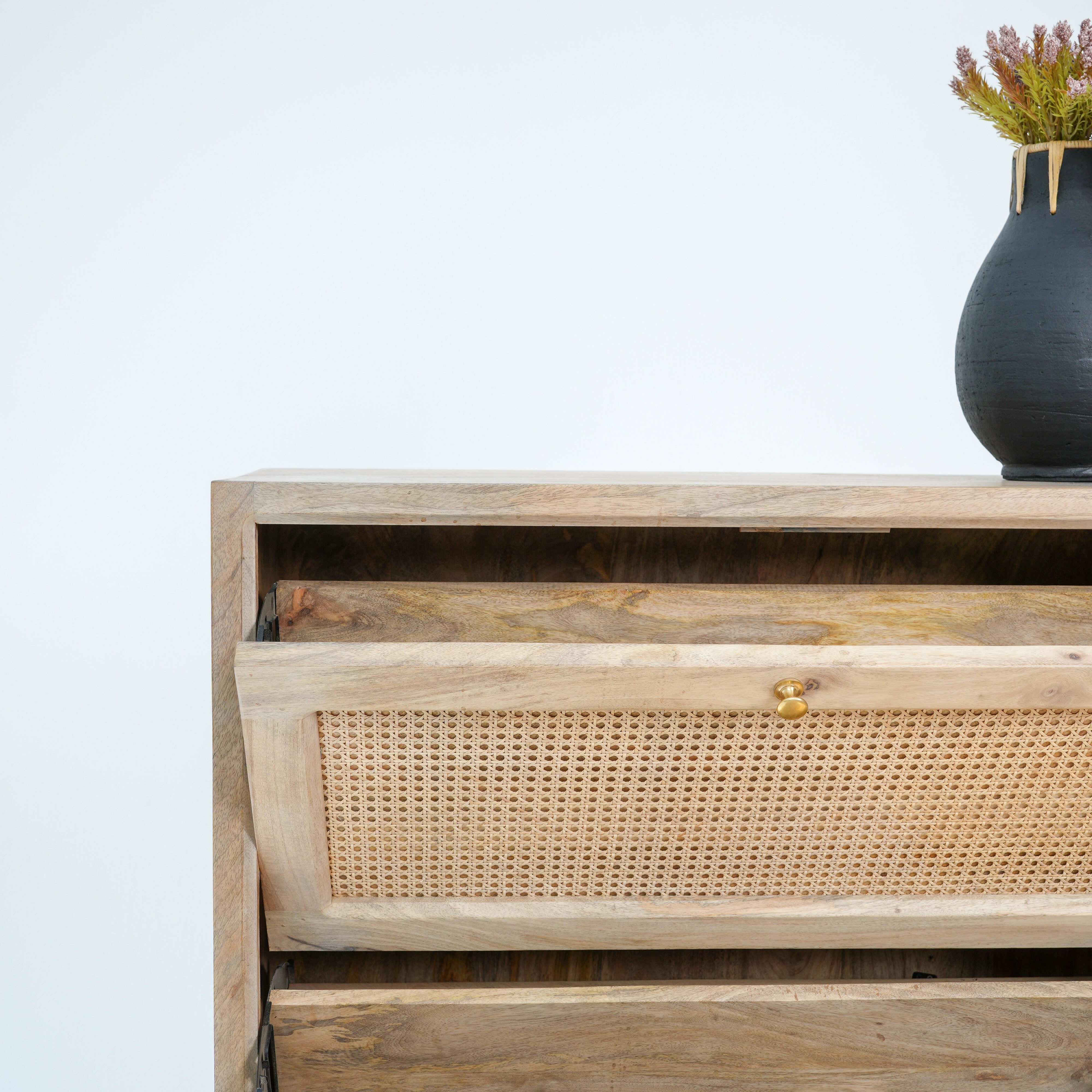 Wooden Rattan Shoe Rack
