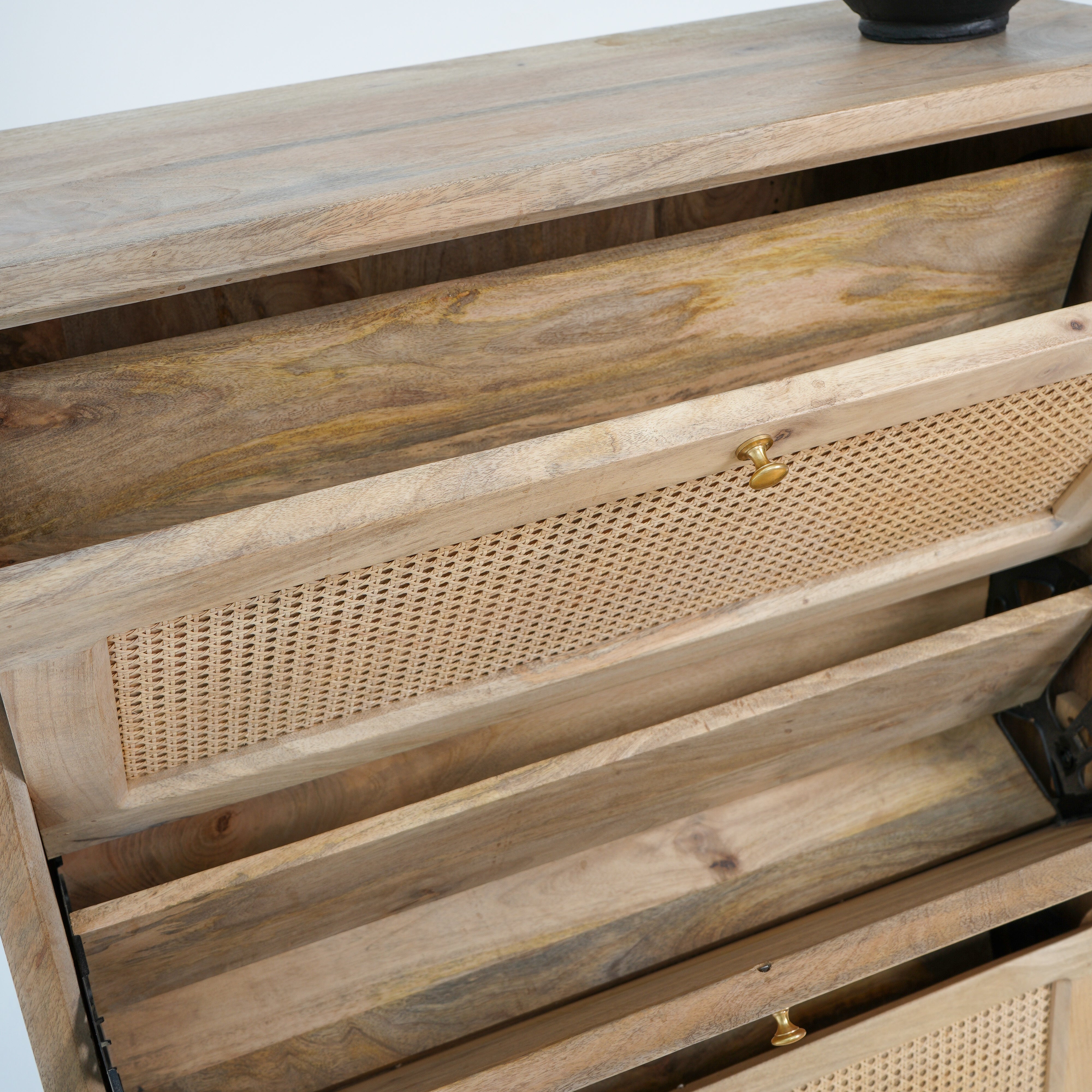 Wooden Rattan Shoe Rack