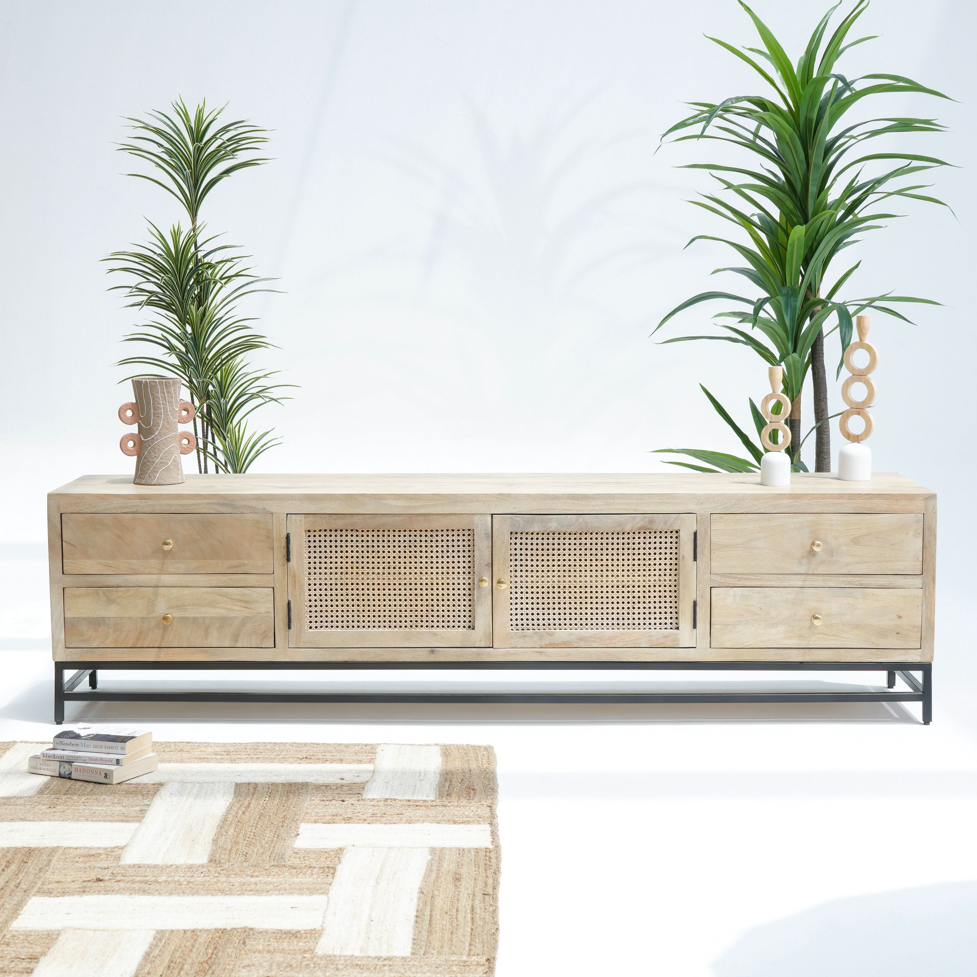 ELYSIAN-CANE TWO DOOR FOUR DRAWER TV STAND - Art and craft furniture