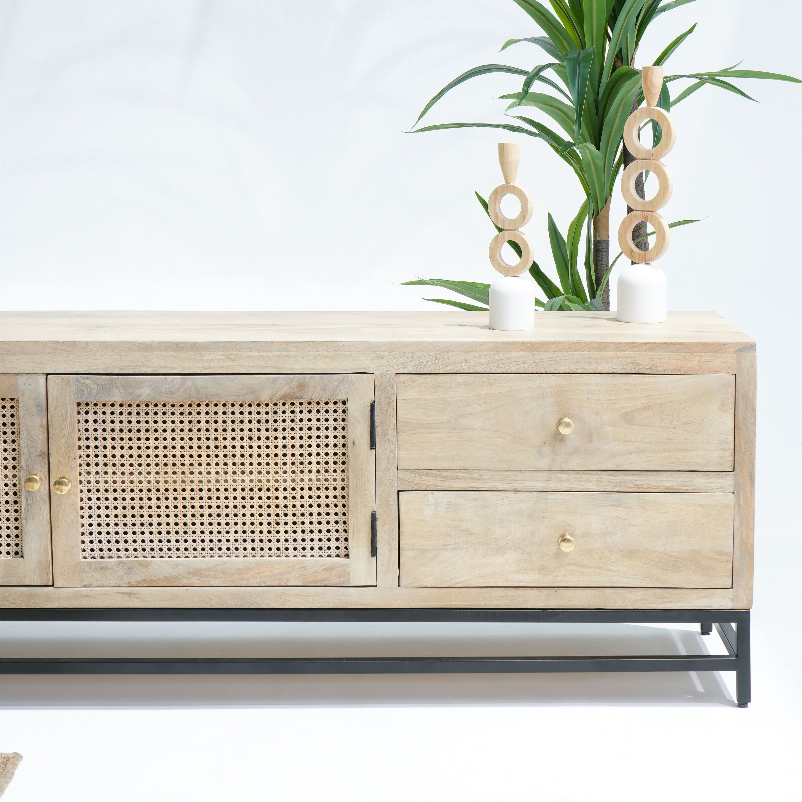 ELYSIAN-CANE TWO DOOR FOUR DRAWER TV STAND - Art and craft furniture