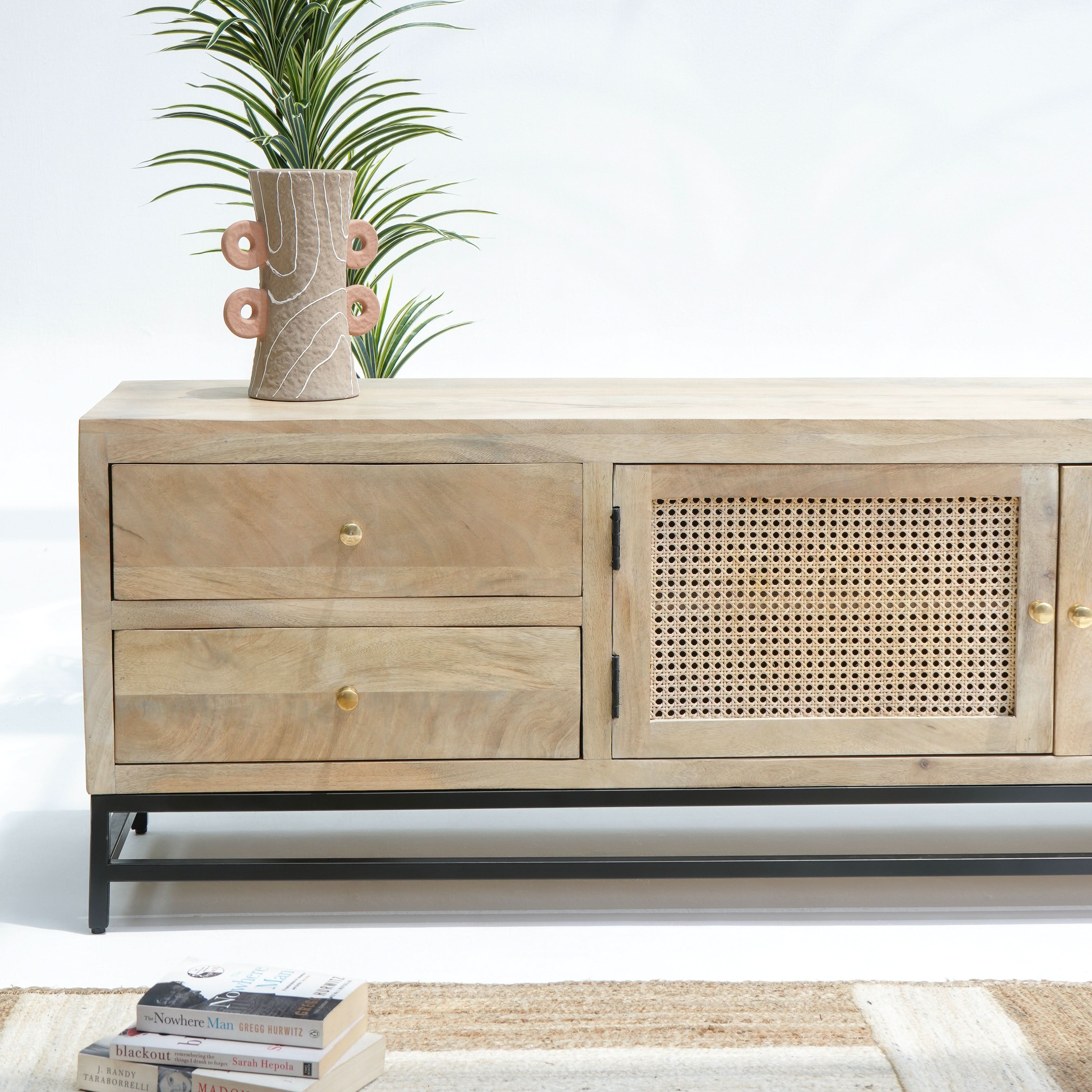 ELYSIAN-CANE TWO DOOR FOUR DRAWER TV STAND - Art and craft furniture