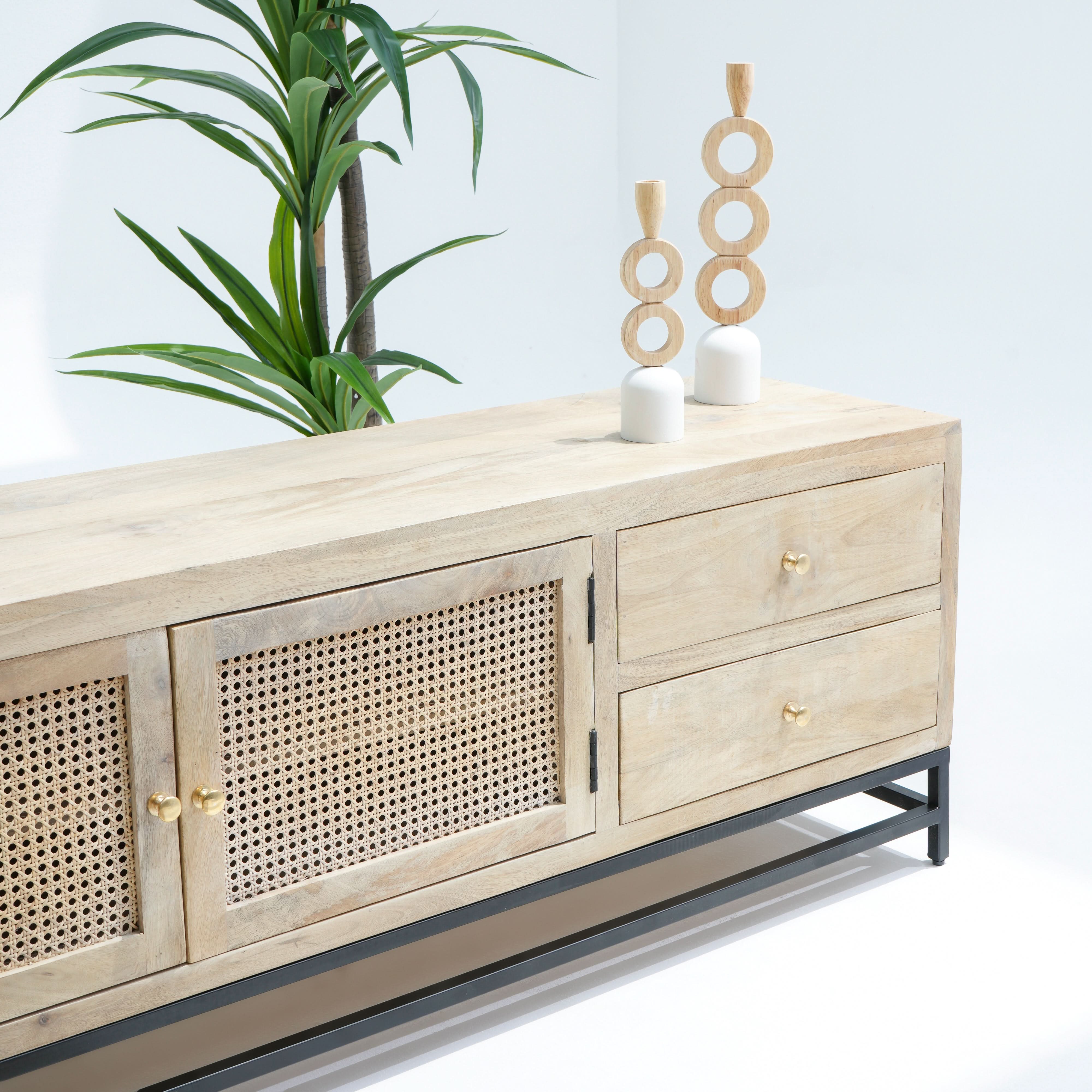 ELYSIAN-CANE TWO DOOR FOUR DRAWER TV STAND - Art and craft furniture