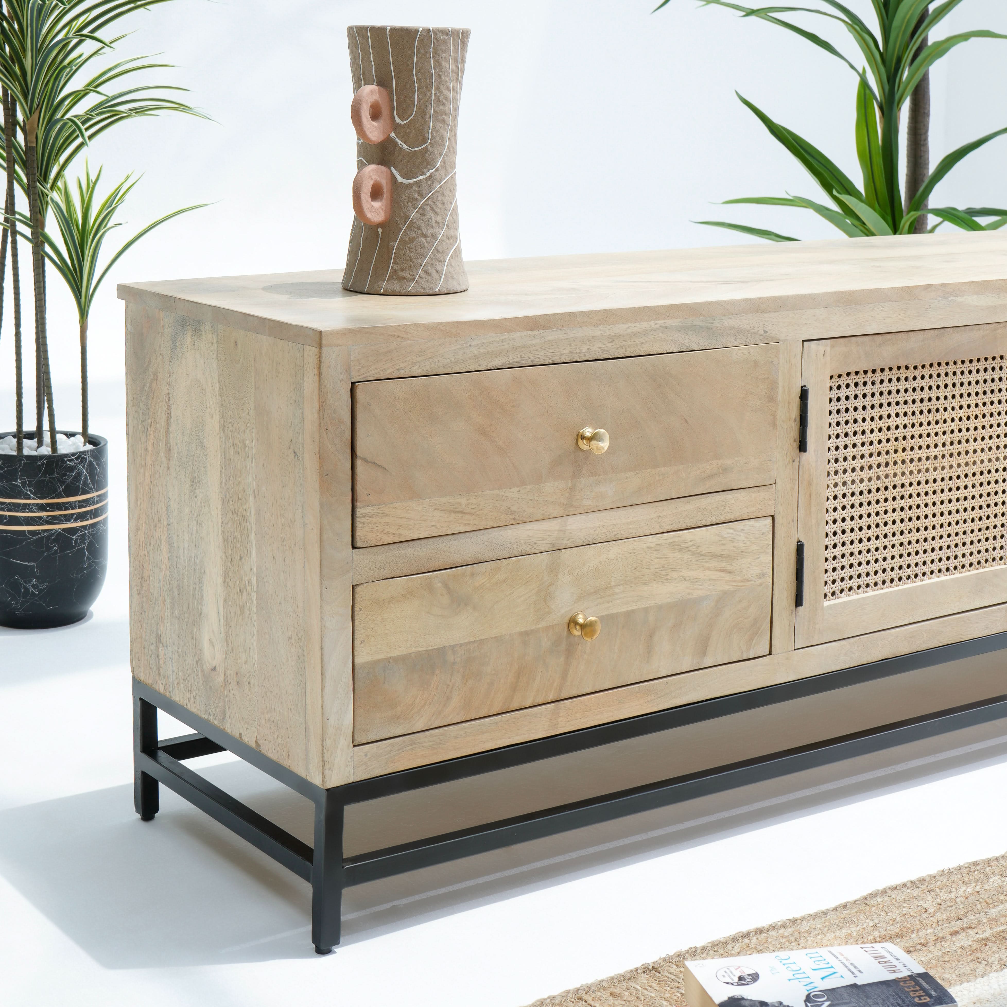 ELYSIAN-CANE TWO DOOR FOUR DRAWER TV STAND - Art and craft furniture