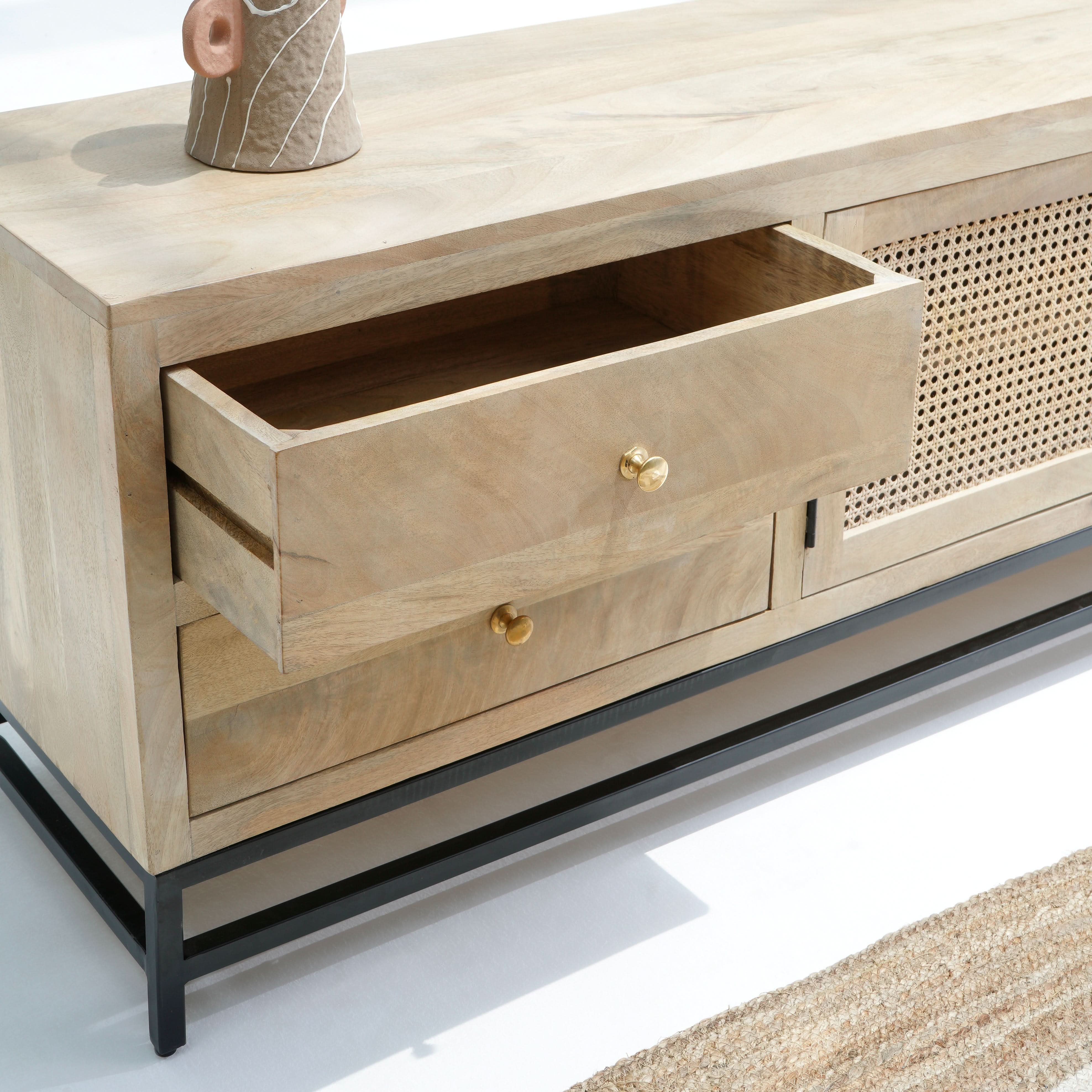 ELYSIAN-CANE TWO DOOR FOUR DRAWER TV STAND - Art and craft furniture