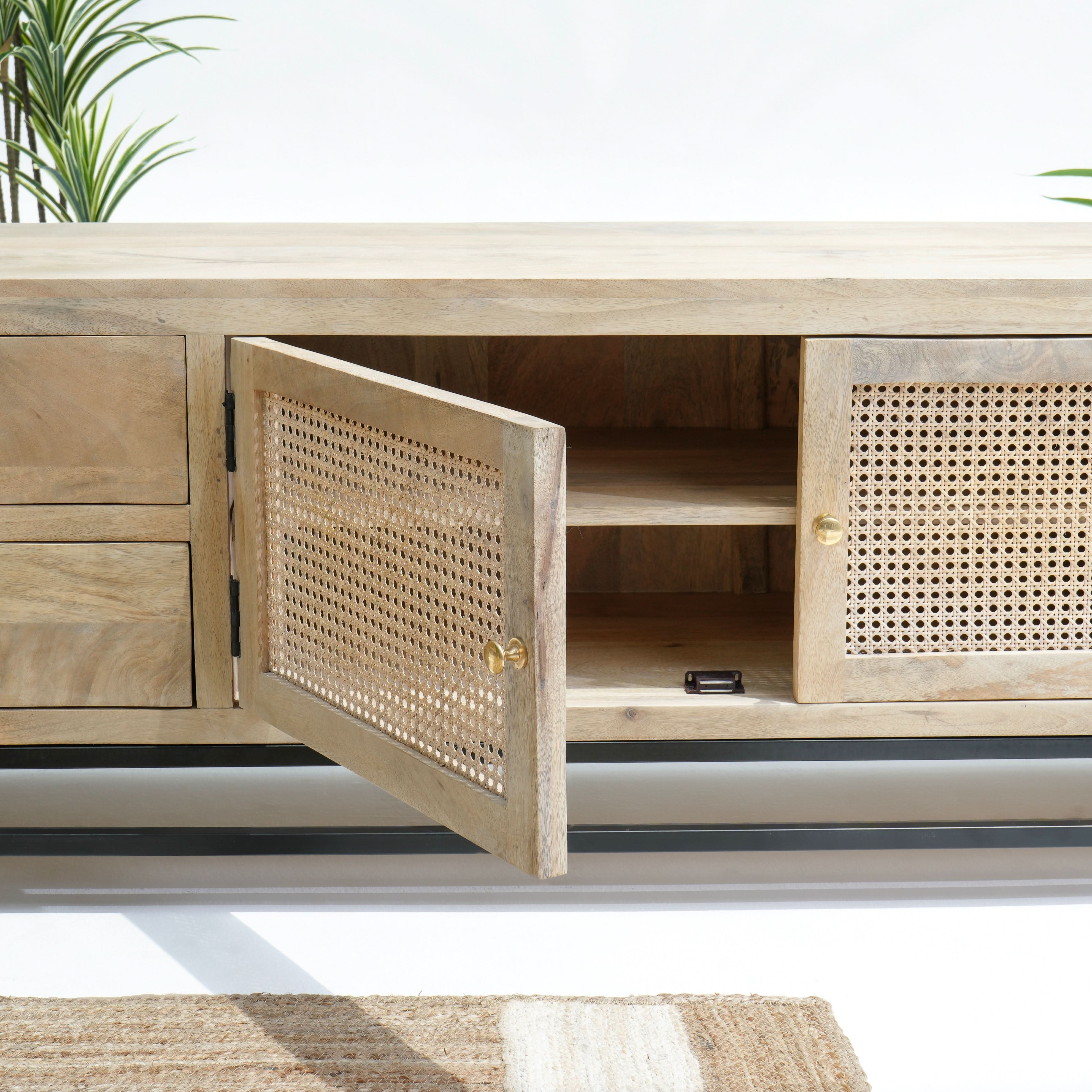 ELYSIAN-CANE TWO DOOR FOUR DRAWER TV STAND - Art and craft furniture