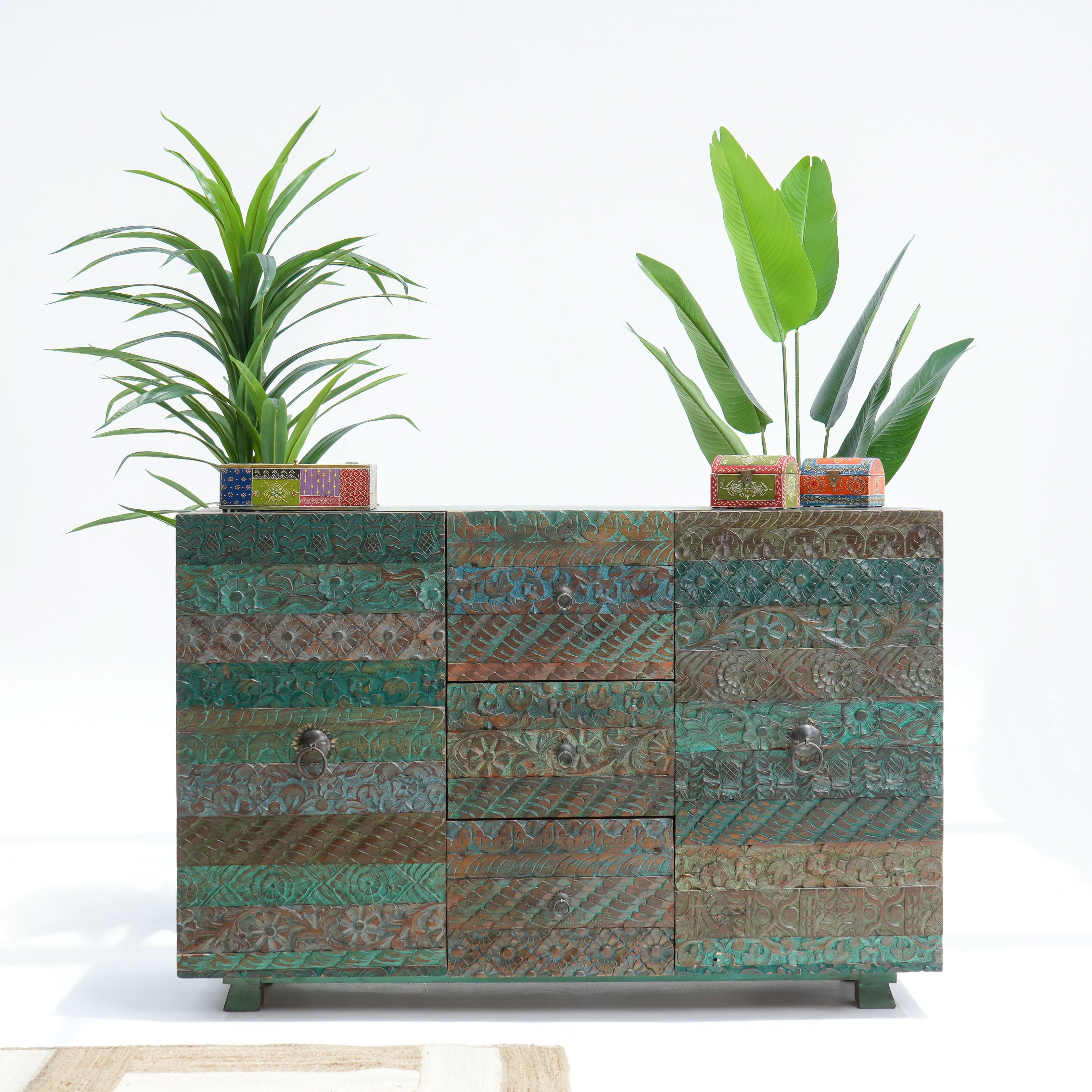RECYCLE ANTIQUE TWO DOOR THREE DRAWER SIDEBOARD - Art and craft furniture