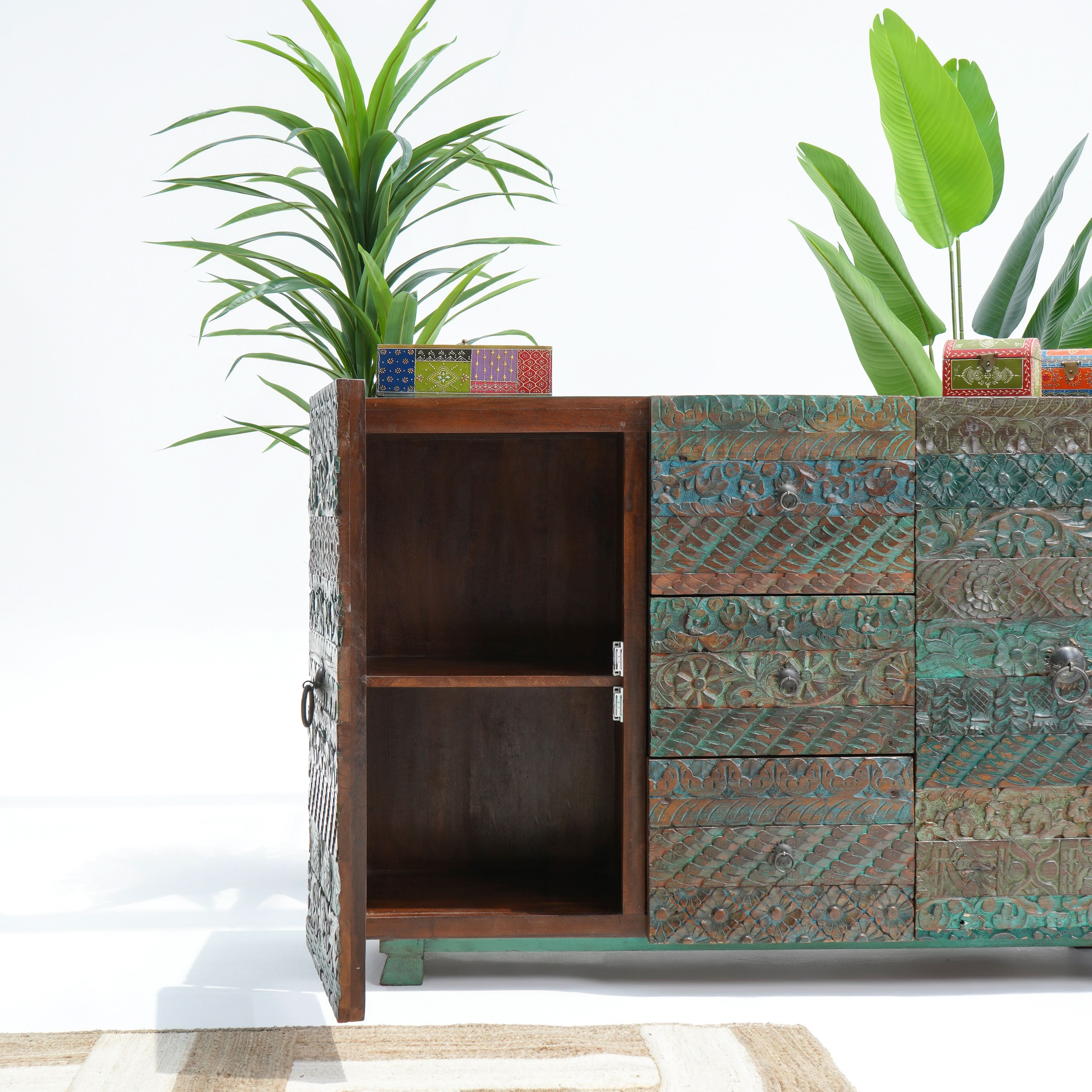 RECYCLE ANTIQUE TWO DOOR THREE DRAWER SIDEBOARD - Art and craft furniture