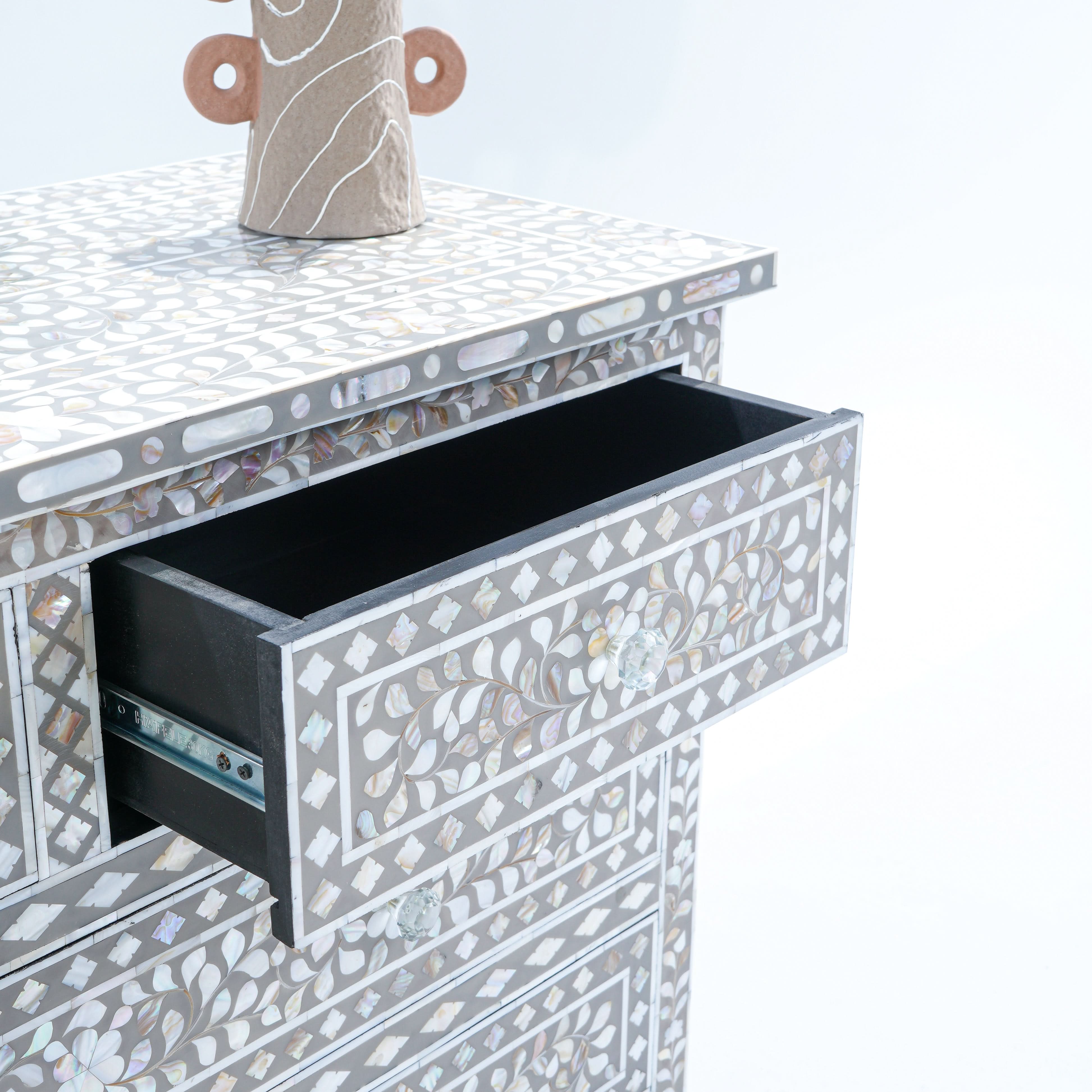 FLORAL GREY MOTHER OF PEARL CHEST OF DRAWER - Art and craft furniture