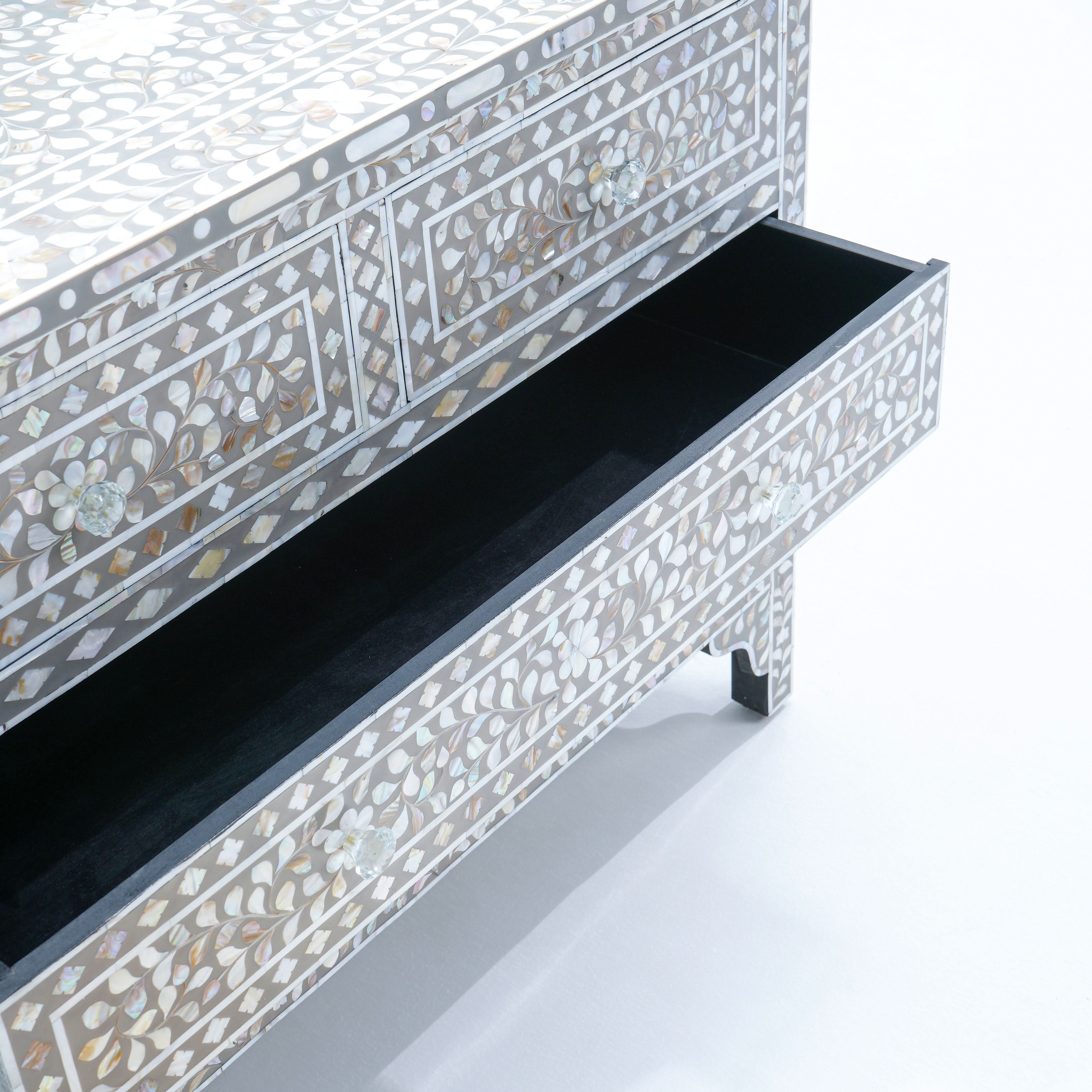 FLORAL GREY MOTHER OF PEARL CHEST OF DRAWER - Art and craft furniture