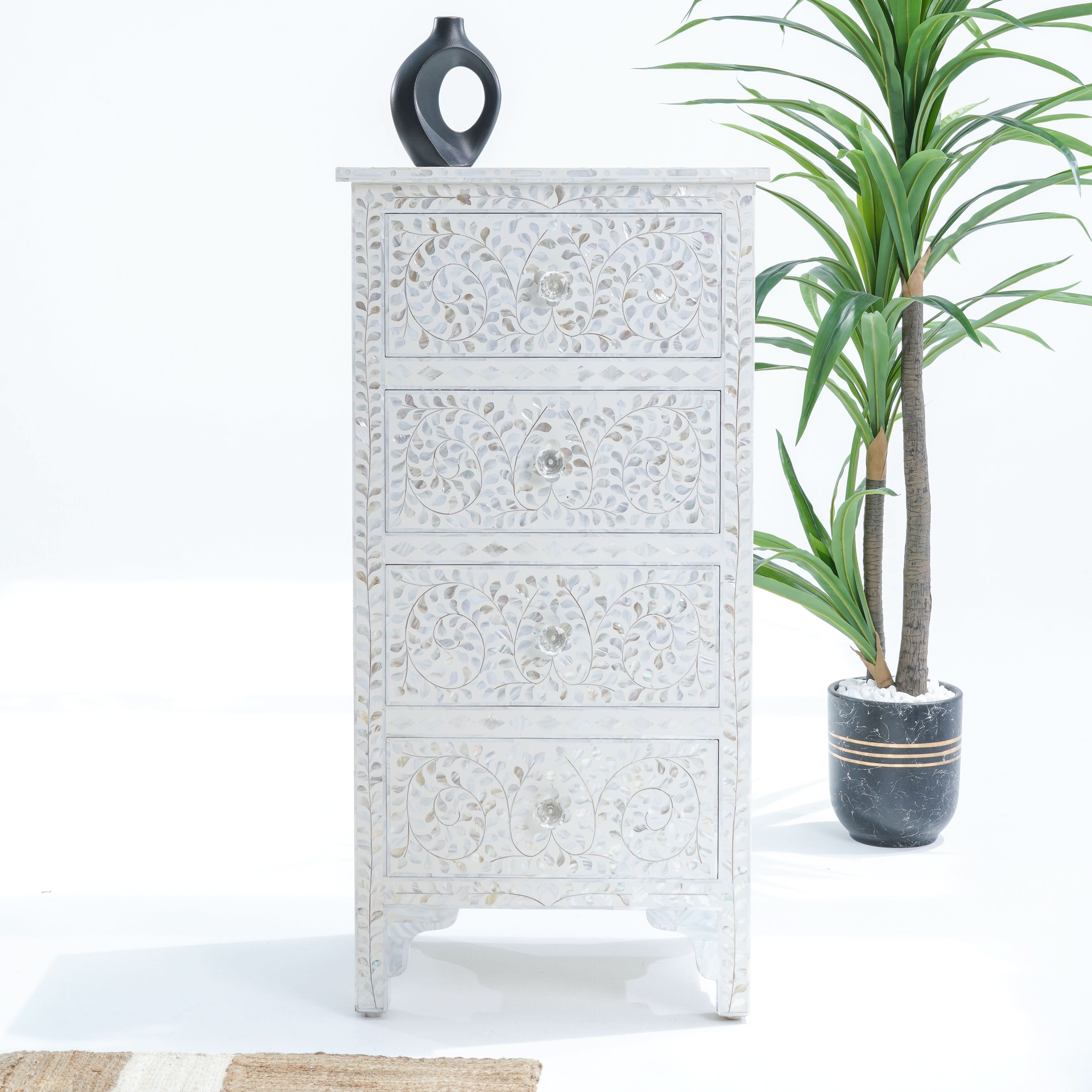 OCEAN-WHITE MOTHER OF PEARL SINGLE DRAWCHEST - Art and craft furniture