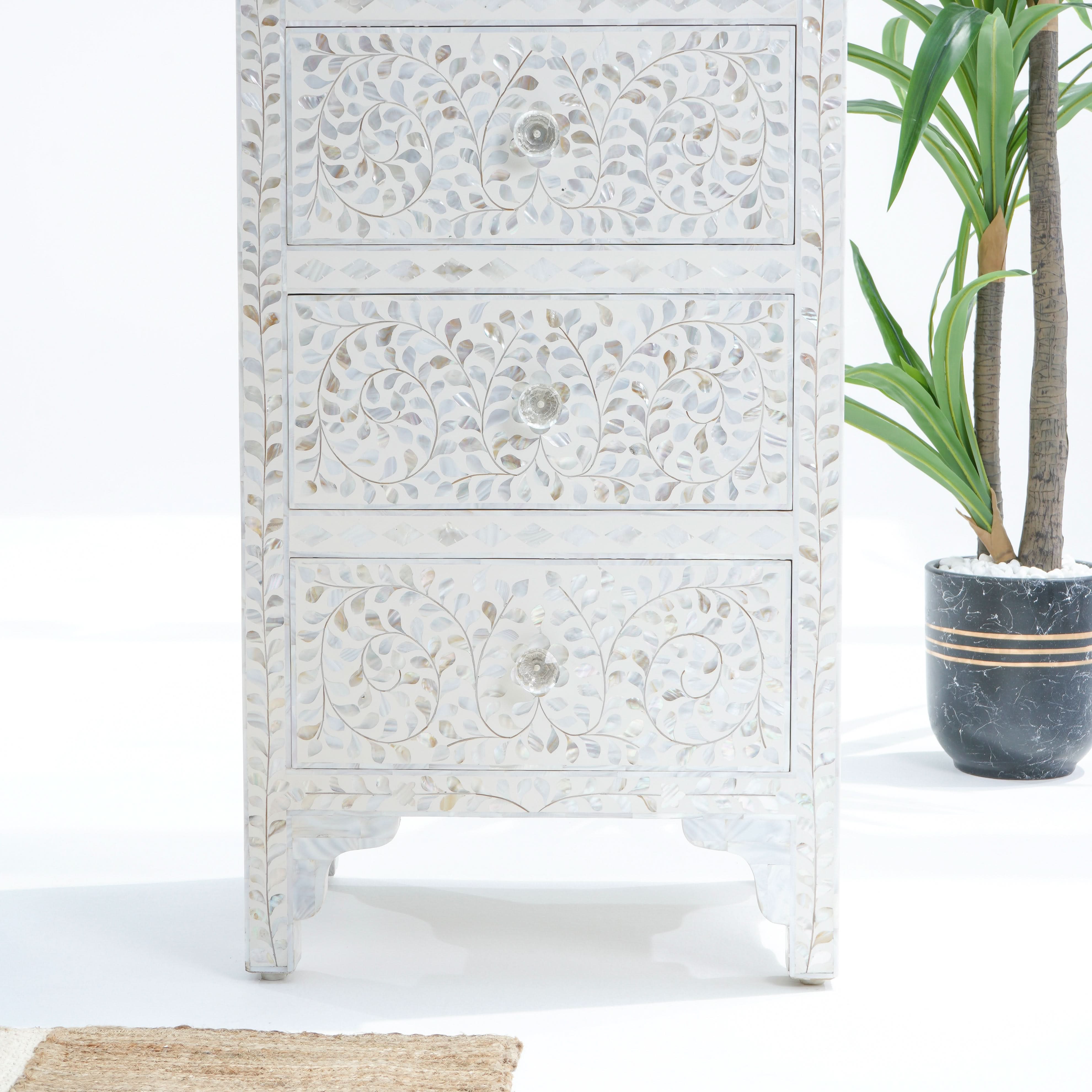 OCEAN-WHITE MOTHER OF PEARL SINGLE DRAWCHEST - Art and craft furniture