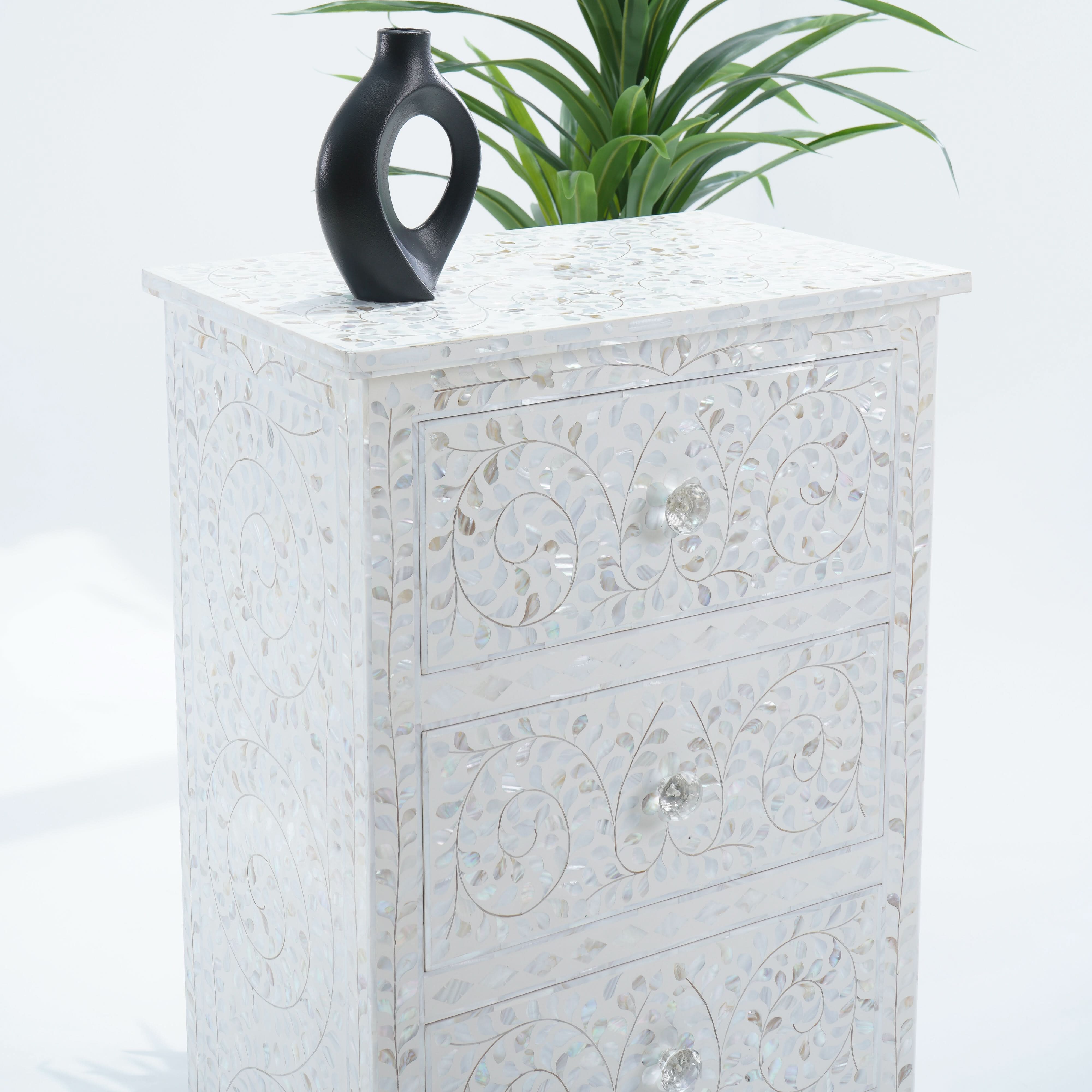 OCEAN-WHITE MOTHER OF PEARL SINGLE DRAWCHEST - Art and craft furniture