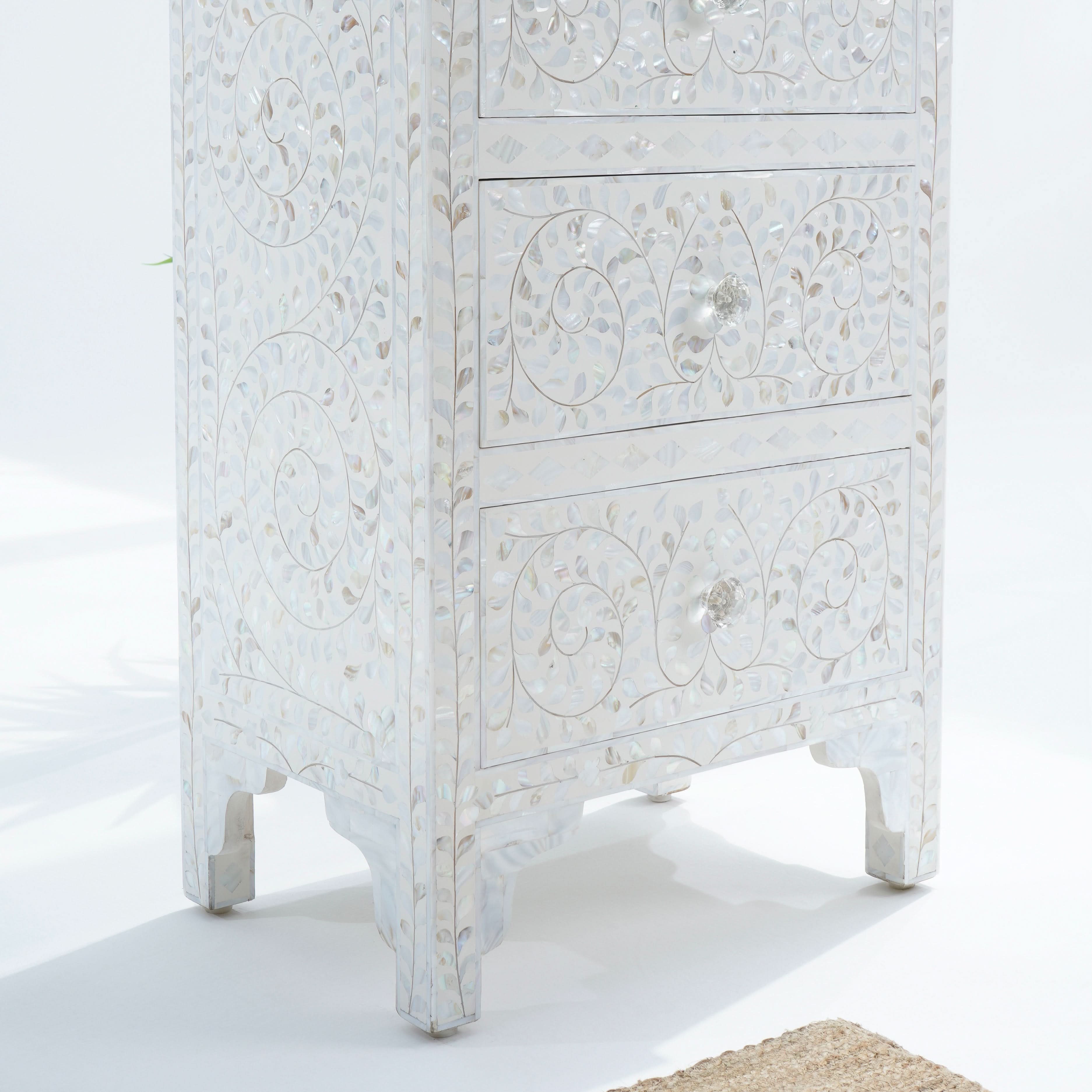 OCEAN-WHITE MOTHER OF PEARL SINGLE DRAWCHEST - Art and craft furniture