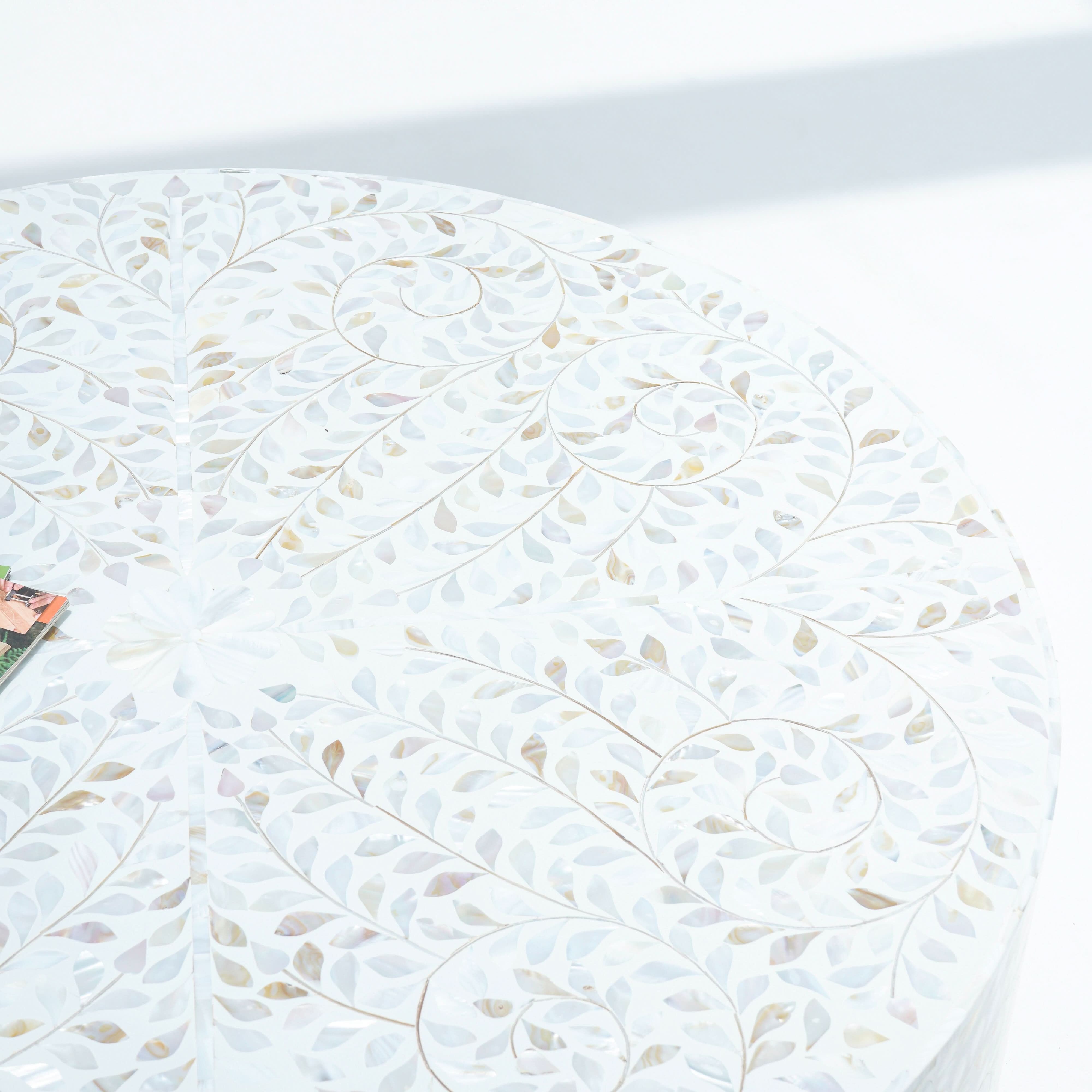 OCEAN-WHITE MOTHER OF PEARL ROUND COFFEE TABLE - Art and craft furniture