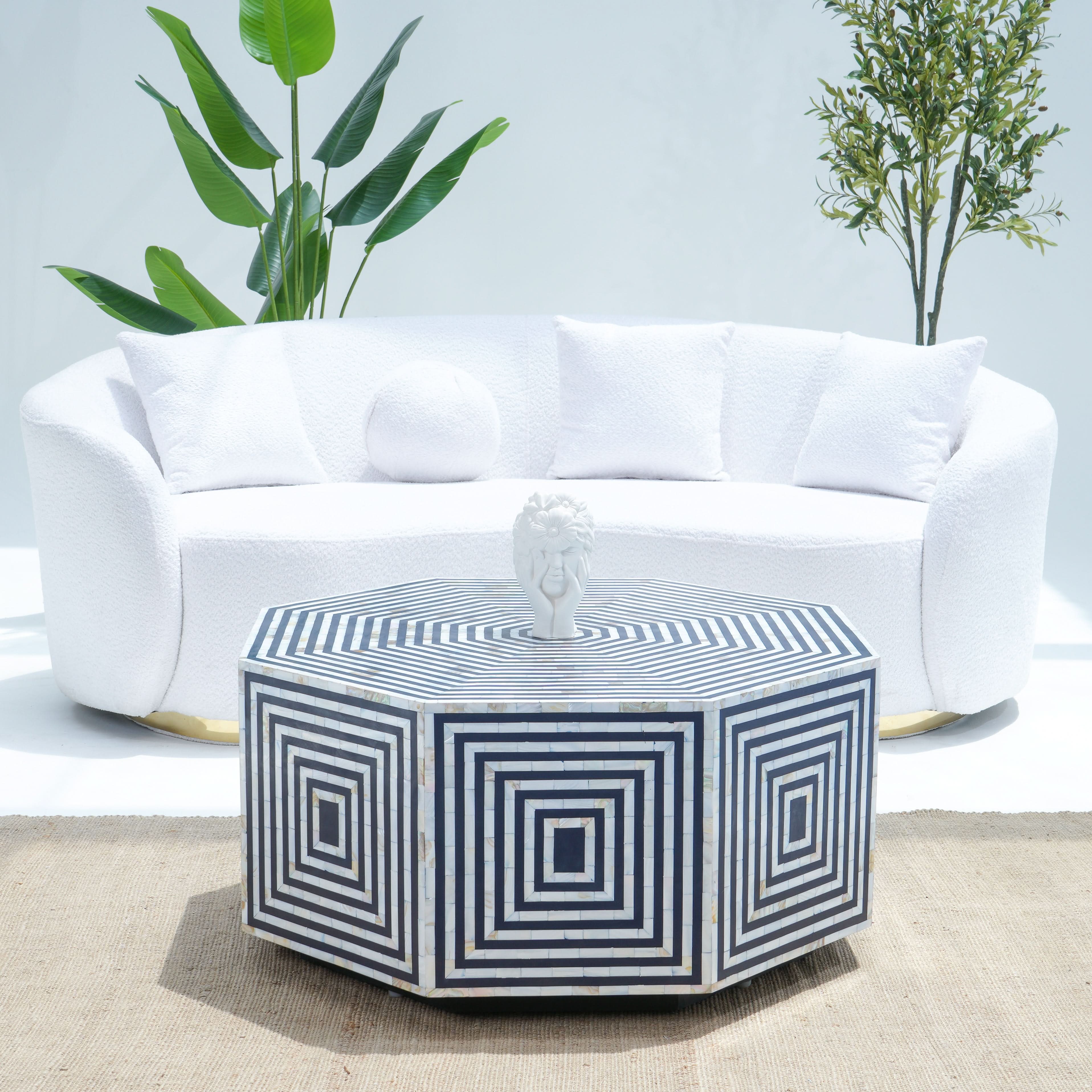 MOONLIT-BLUE MOTHER OF PEARL HEXA COFFEE TABLE - Art and craft furniture