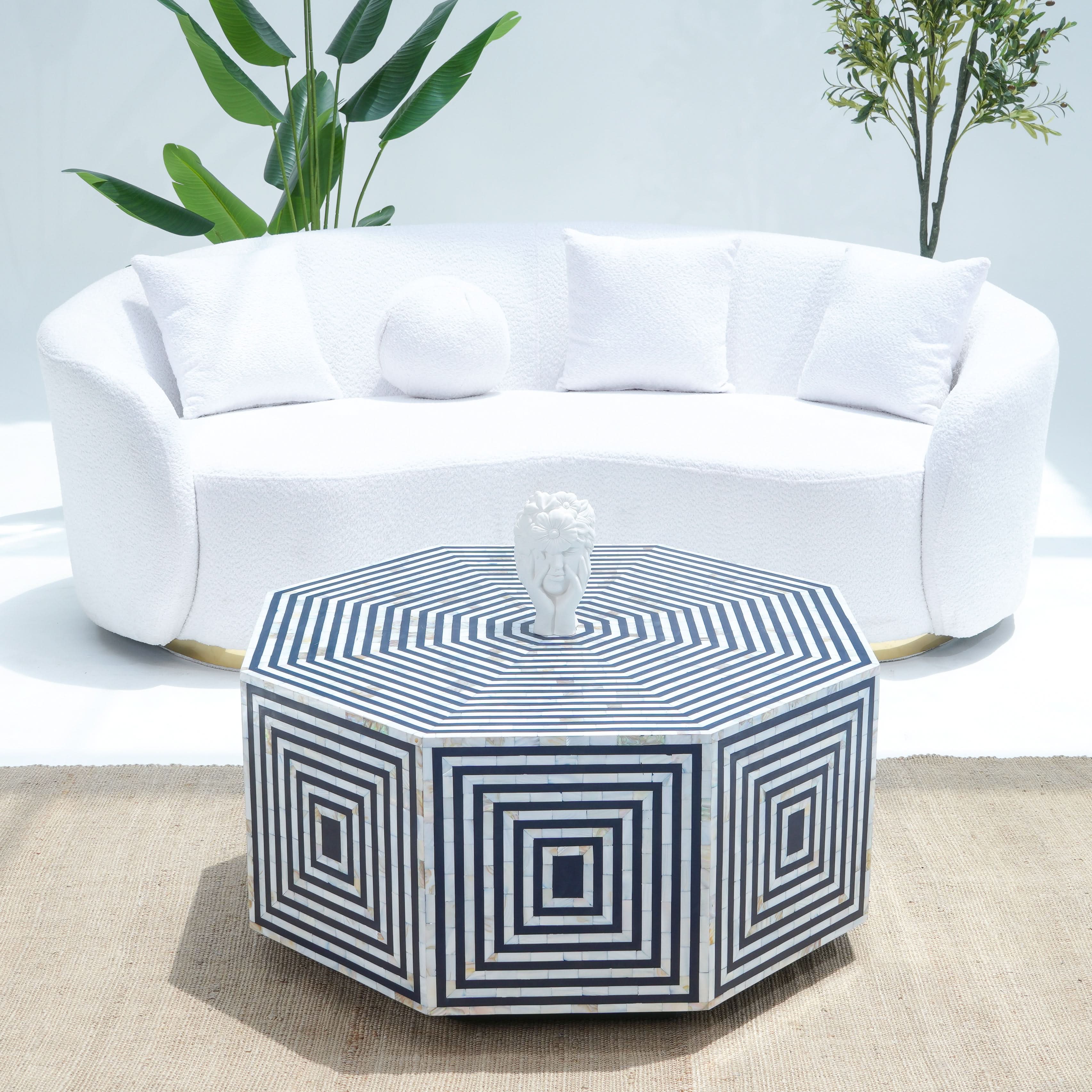 MOONLIT-BLUE MOTHER OF PEARL HEXA COFFEE TABLE - Art and craft furniture