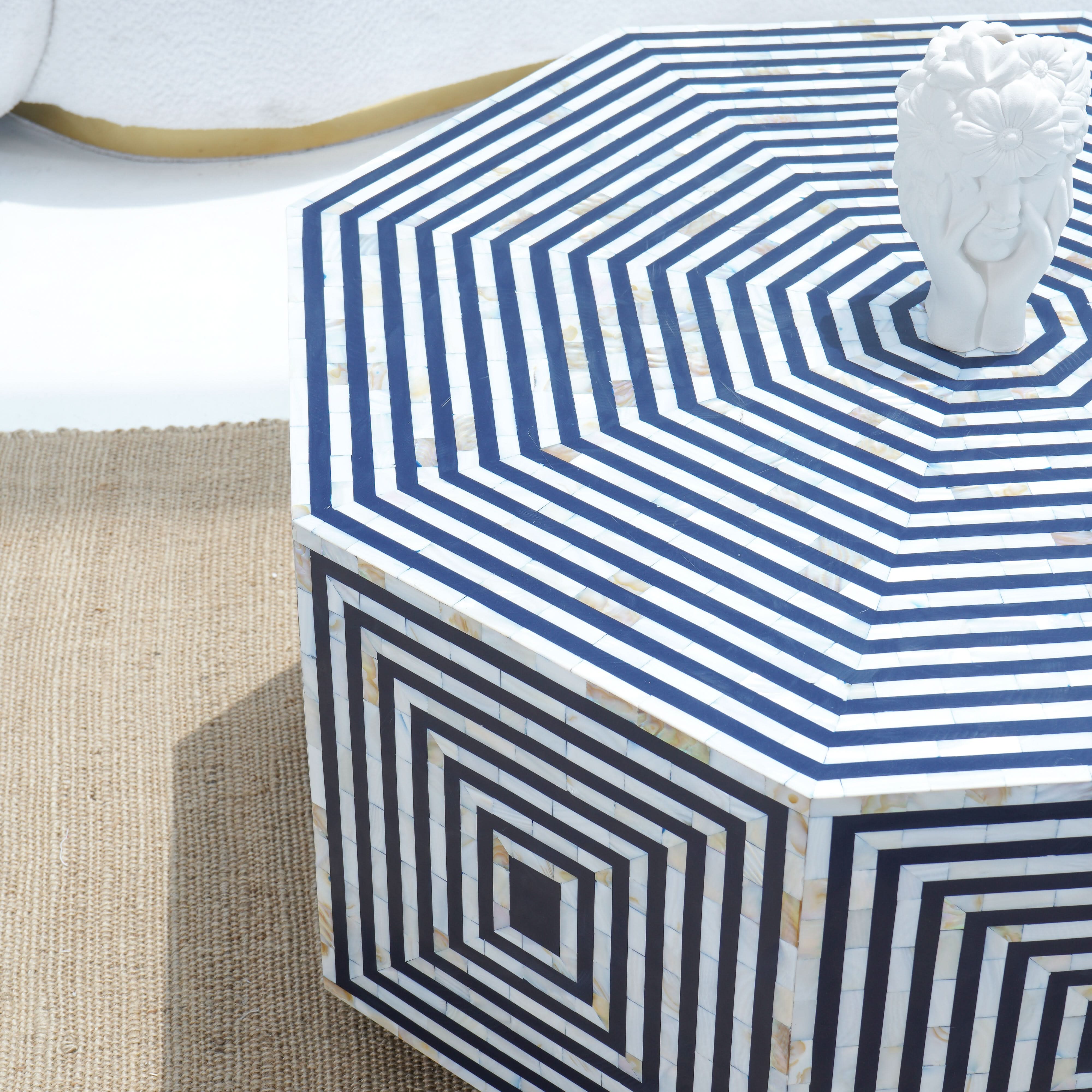 MOONLIT-BLUE MOTHER OF PEARL HEXA COFFEE TABLE - Art and craft furniture