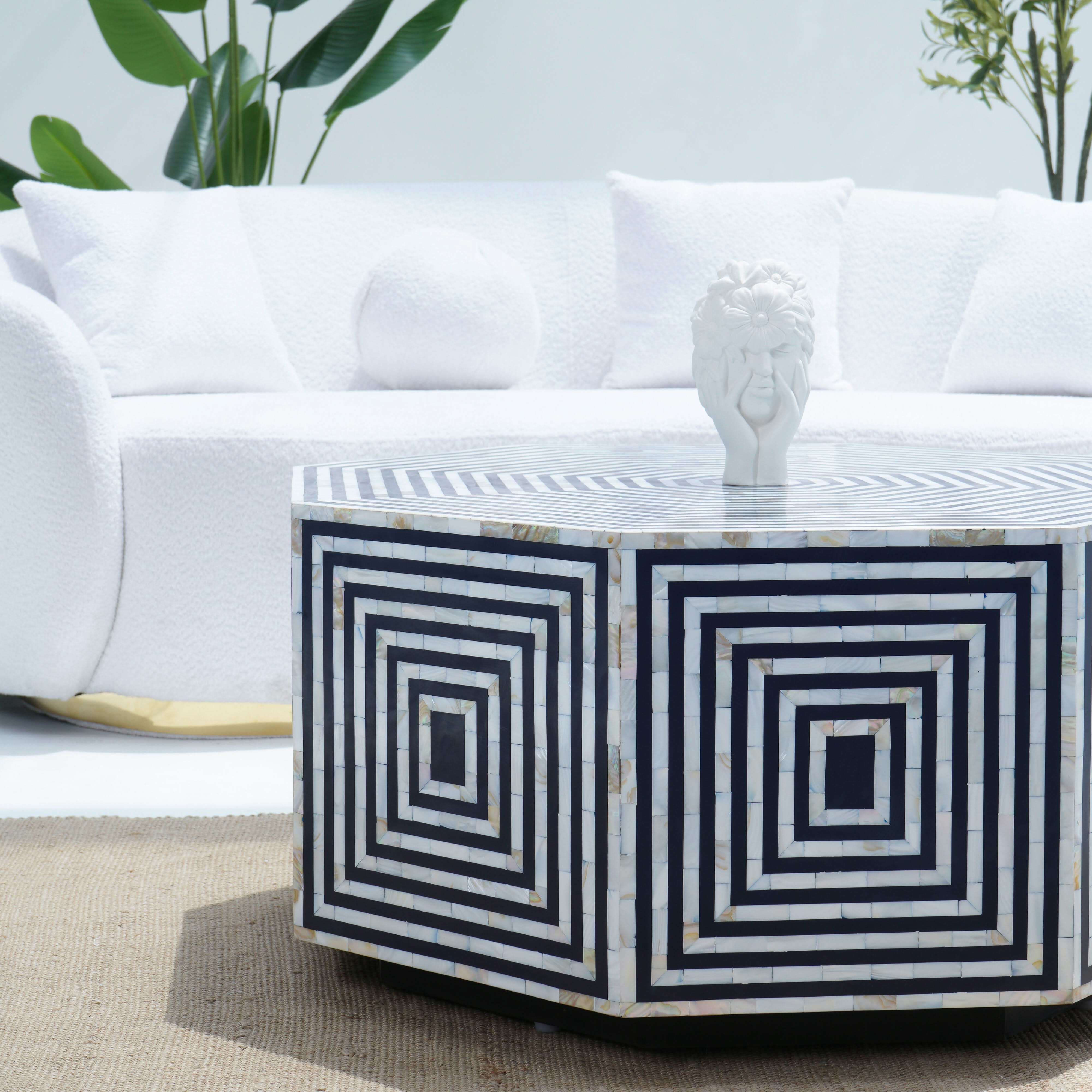 MOONLIT-BLUE MOTHER OF PEARL HEXA COFFEE TABLE - Art and craft furniture