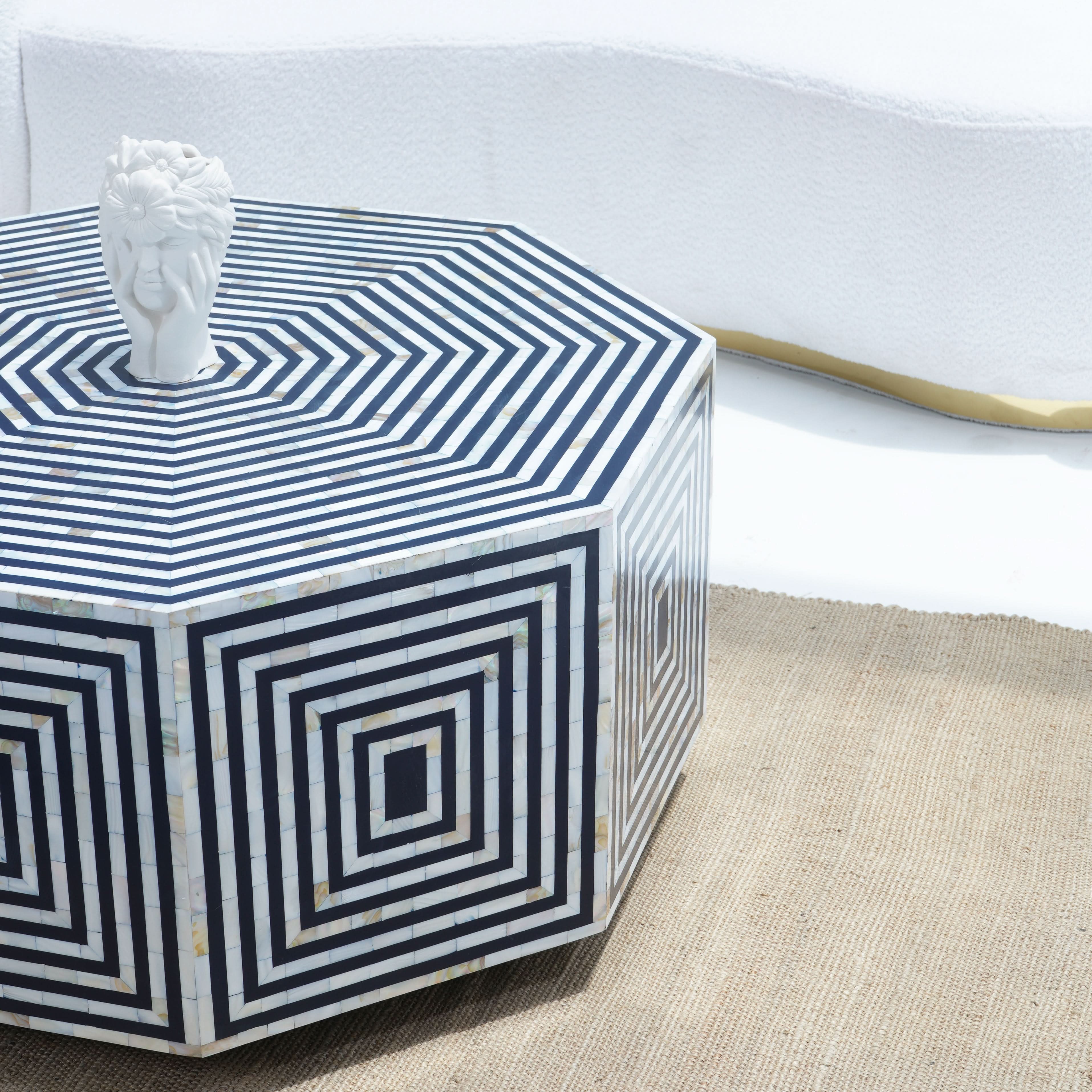 MOONLIT-BLUE MOTHER OF PEARL HEXA COFFEE TABLE - Art and craft furniture