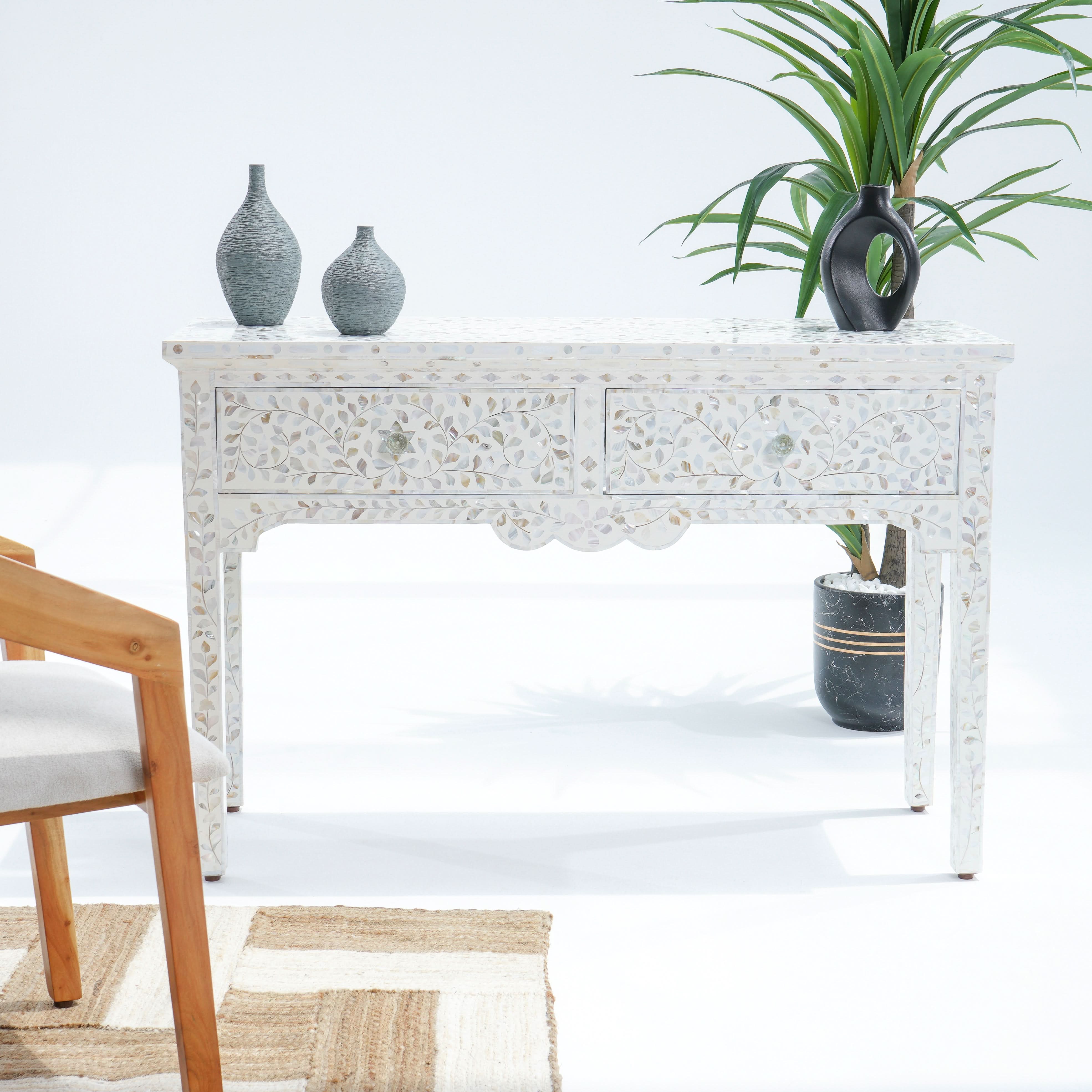 OCEAN-WHITE MOTHER OF PEARL TWO DRAWER CONSOLE TABLE - Art and craft furniture