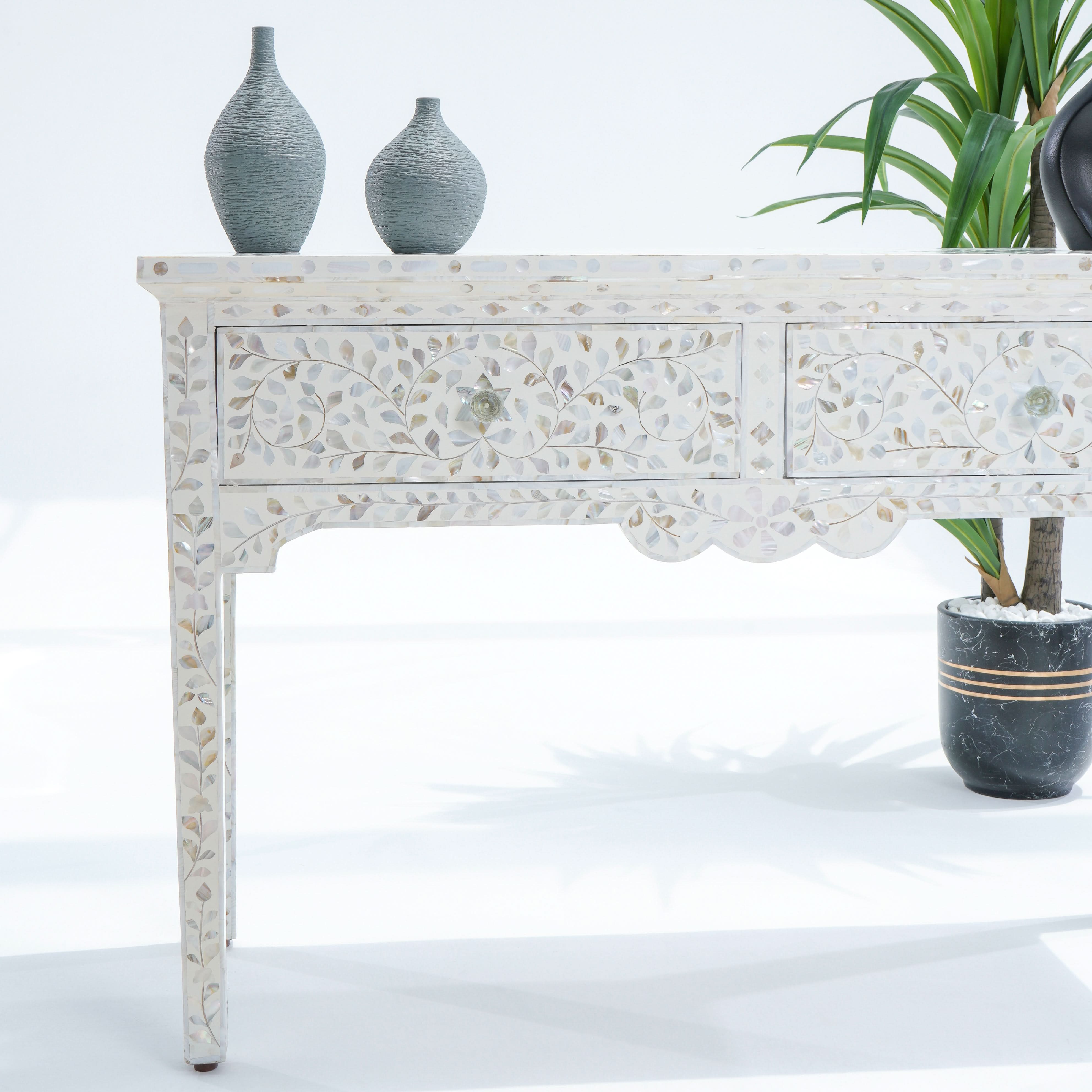 OCEAN-WHITE MOTHER OF PEARL TWO DRAWER CONSOLE TABLE - Art and craft furniture