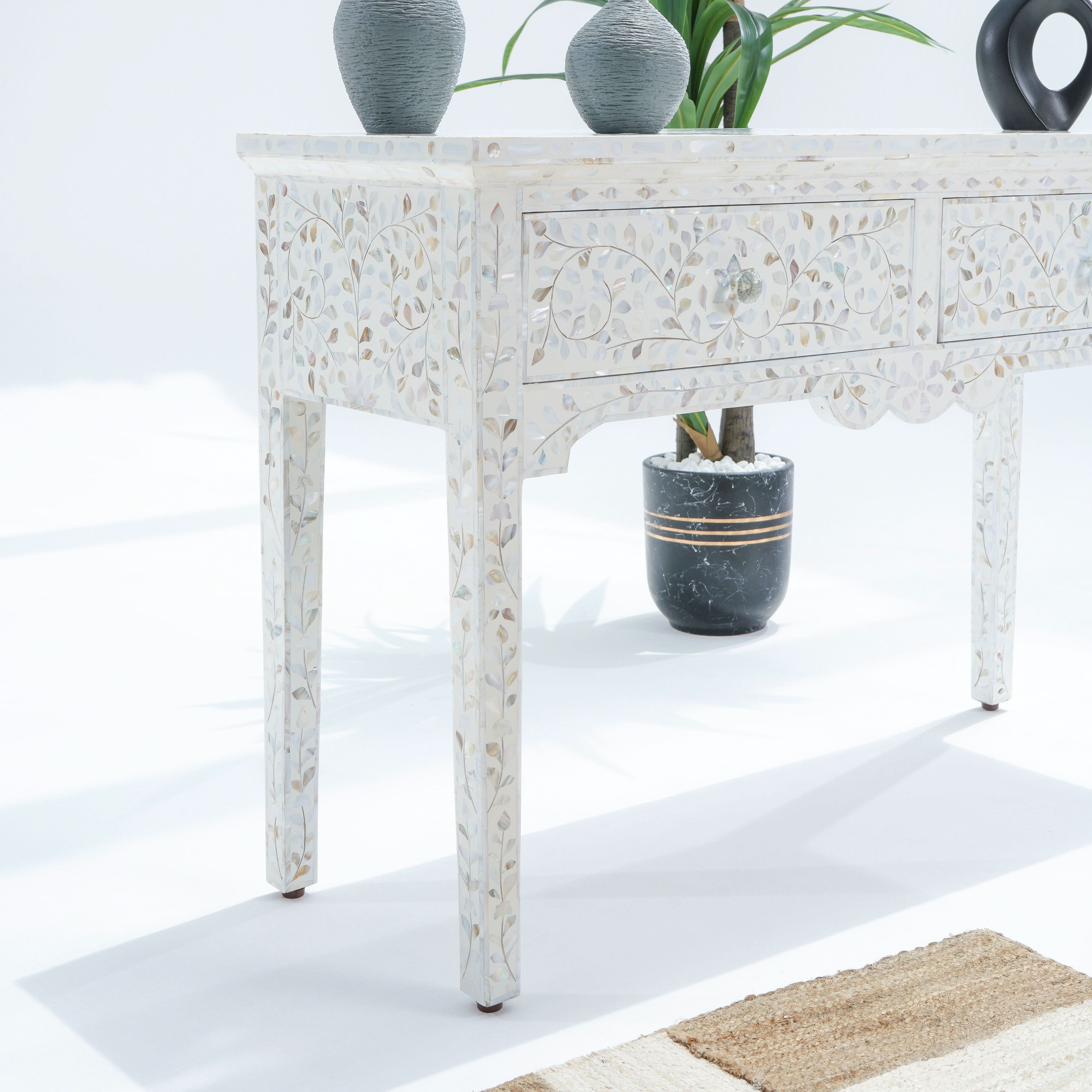 OCEAN-WHITE MOTHER OF PEARL TWO DRAWER CONSOLE TABLE - Art and craft furniture