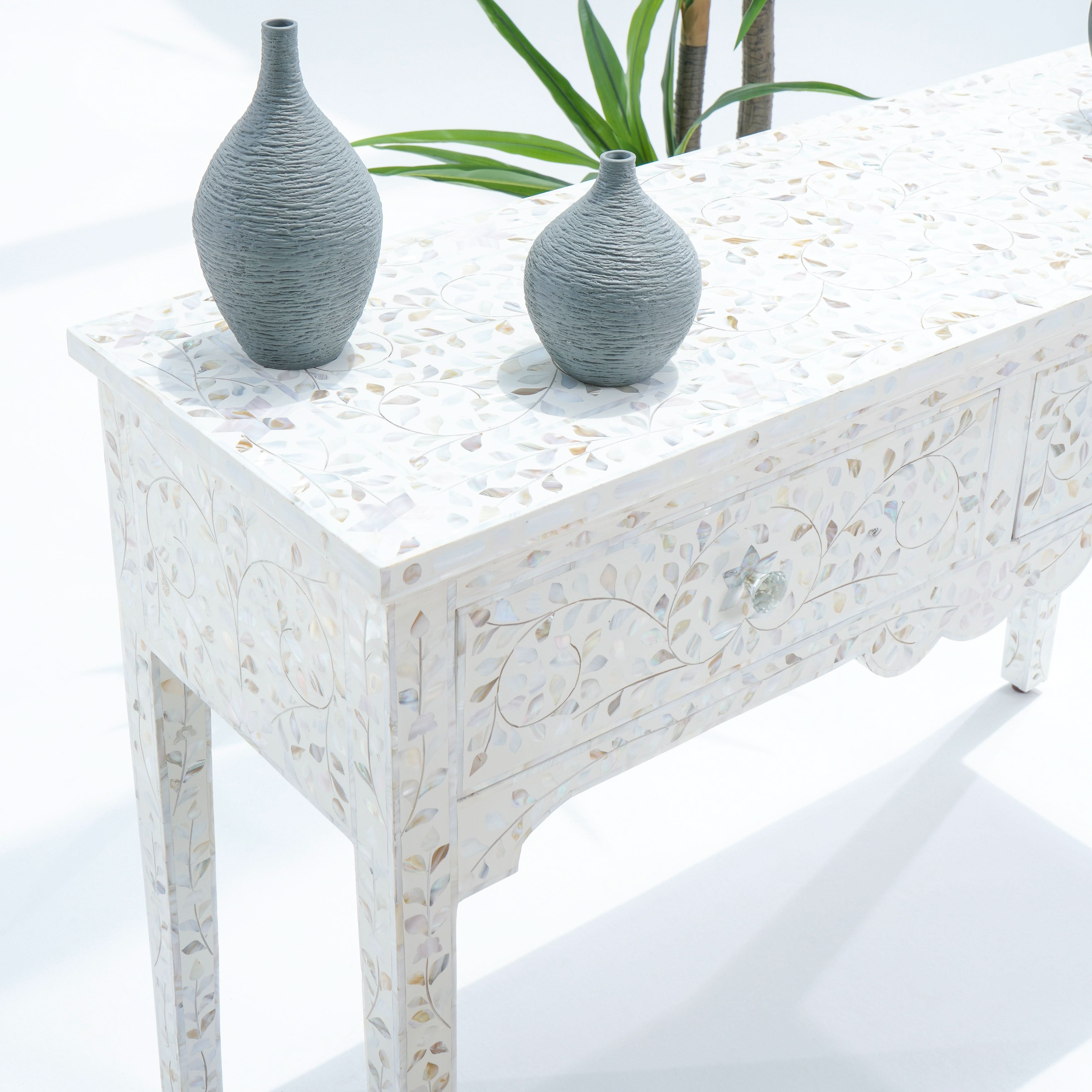 OCEAN-WHITE MOTHER OF PEARL TWO DRAWER CONSOLE TABLE - Art and craft furniture
