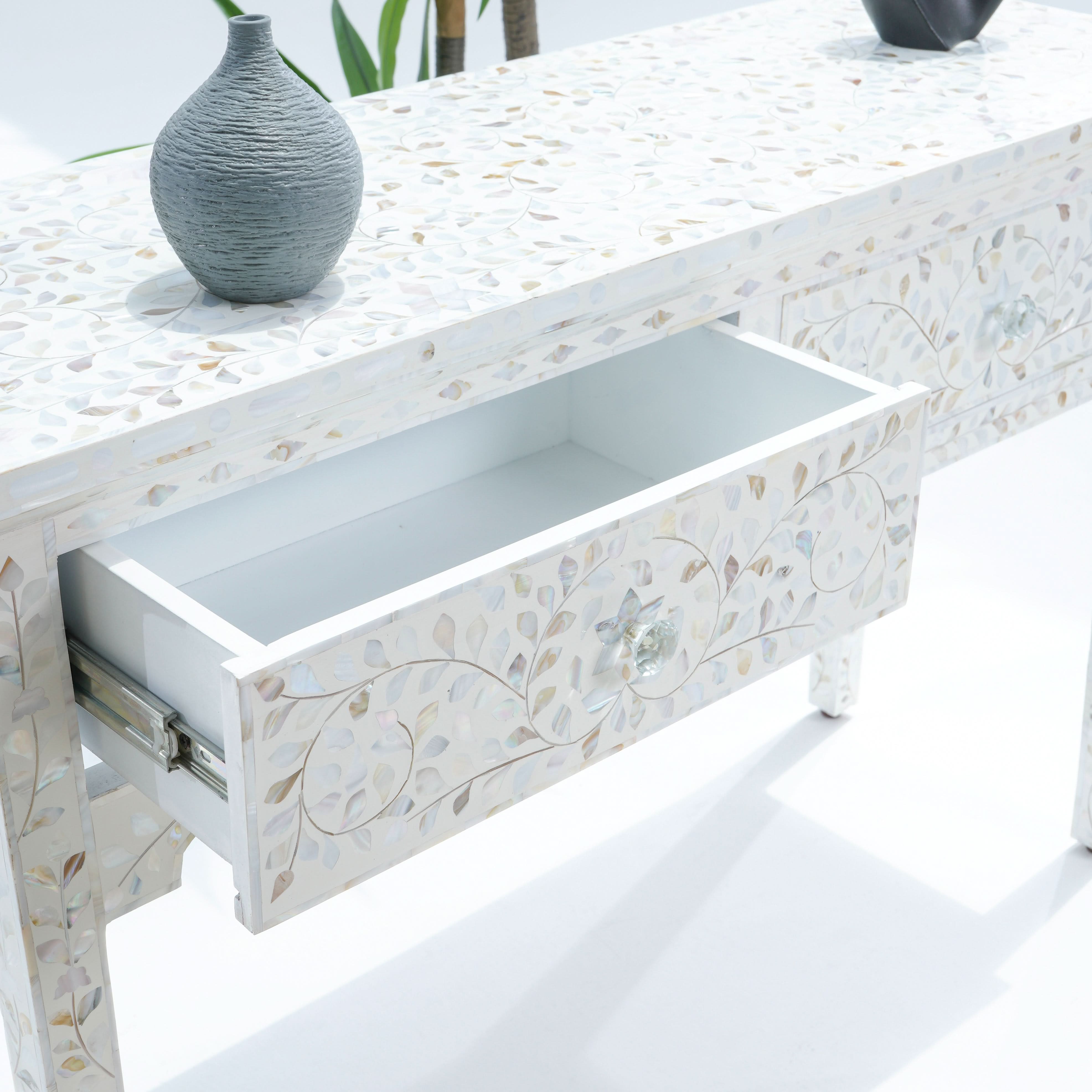 OCEAN-WHITE MOTHER OF PEARL TWO DRAWER CONSOLE TABLE - Art and craft furniture