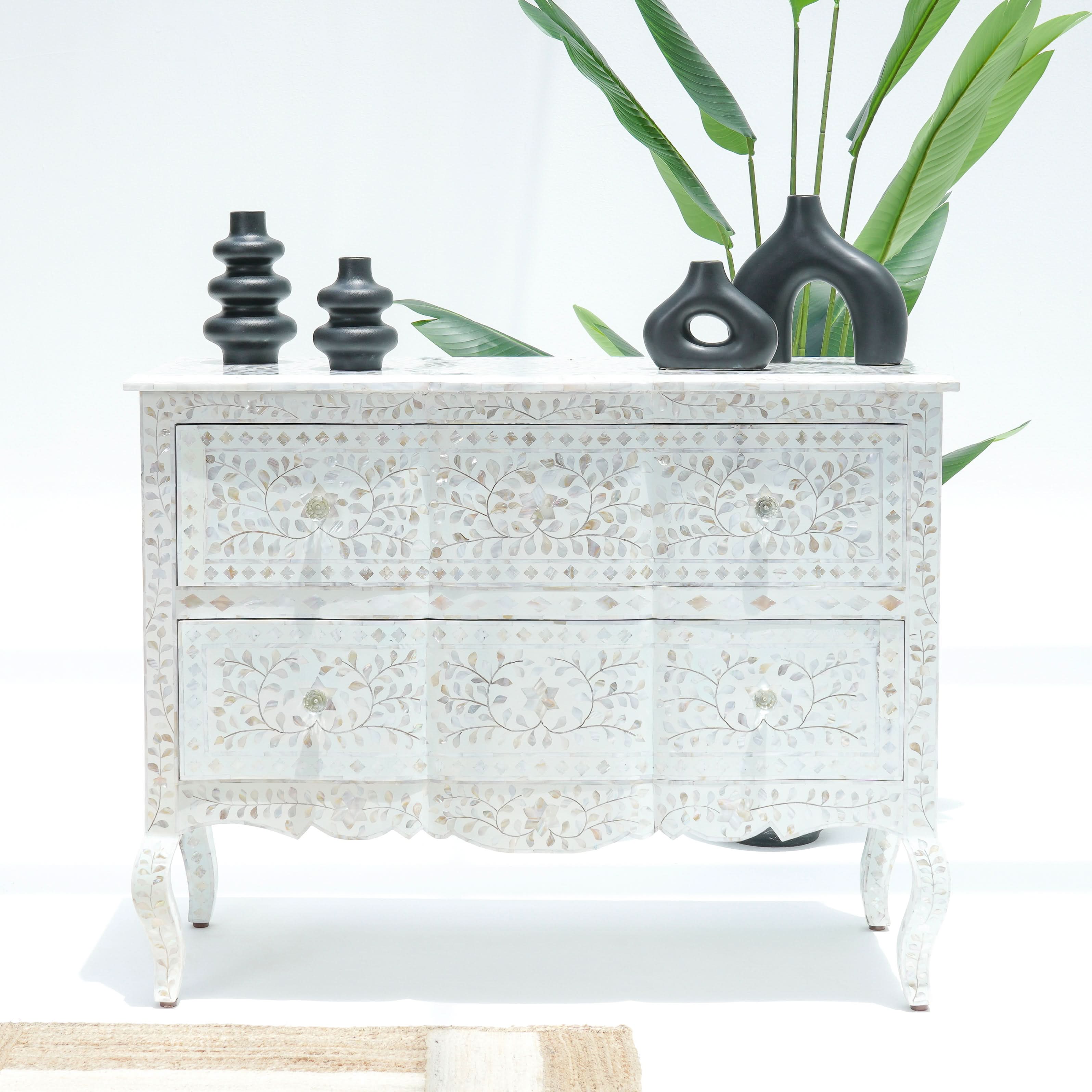 OCEAN-WHITE MOTHER OF PEARL TWO DRAWER DRAWCHEST - Art and craft furniture