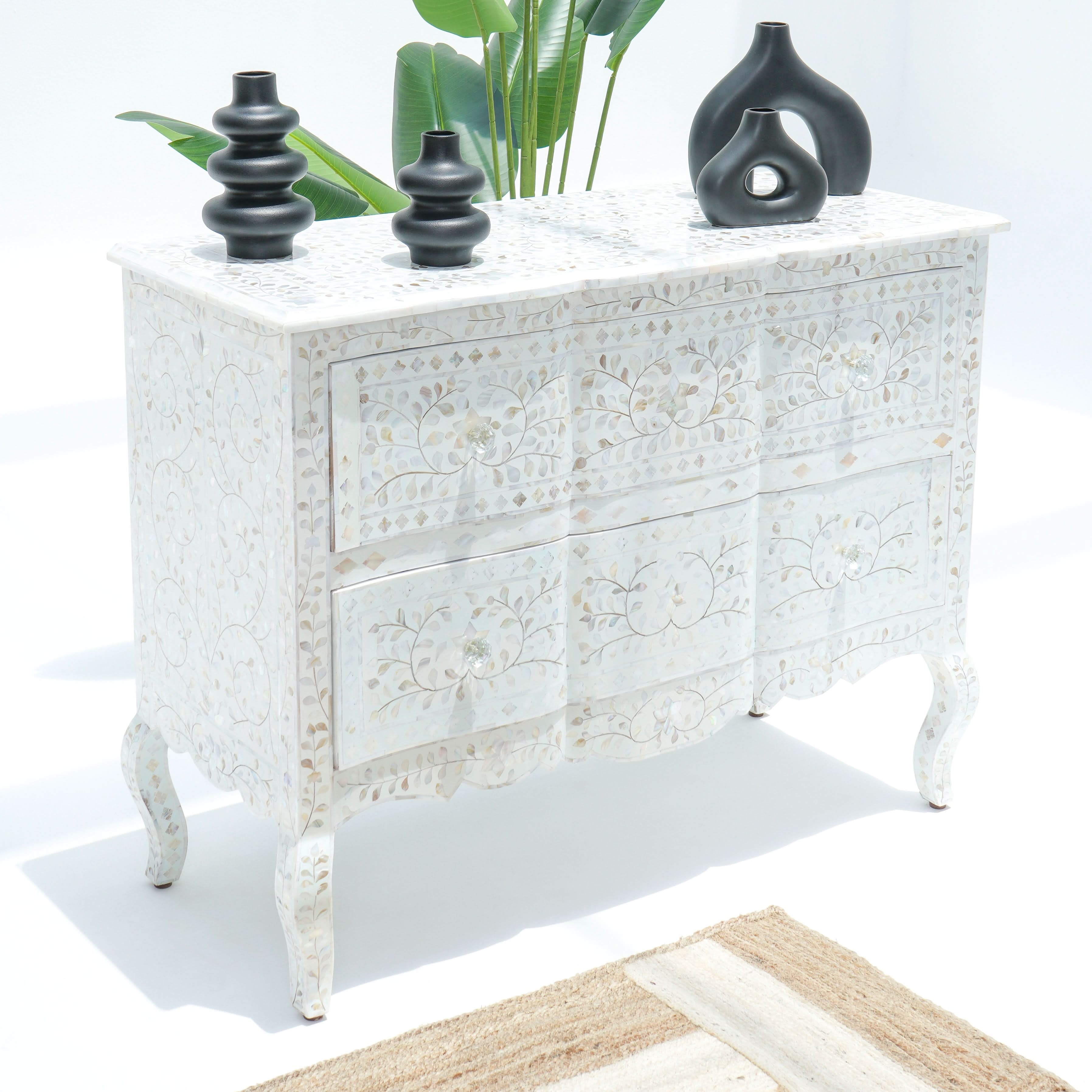 OCEAN-WHITE MOTHER OF PEARL TWO DRAWER DRAWCHEST - Art and craft furniture