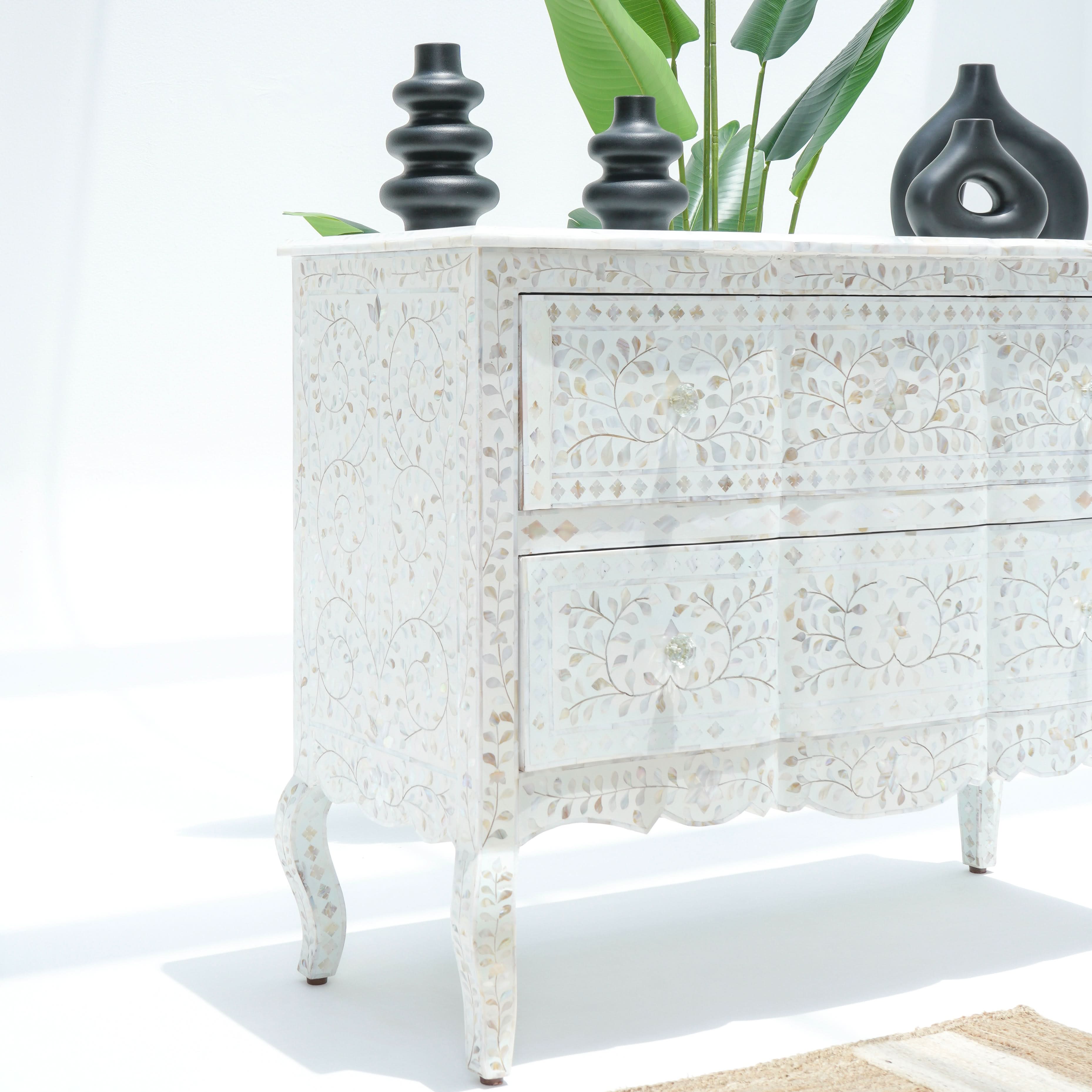 OCEAN-WHITE MOTHER OF PEARL TWO DRAWER DRAWCHEST - Art and craft furniture