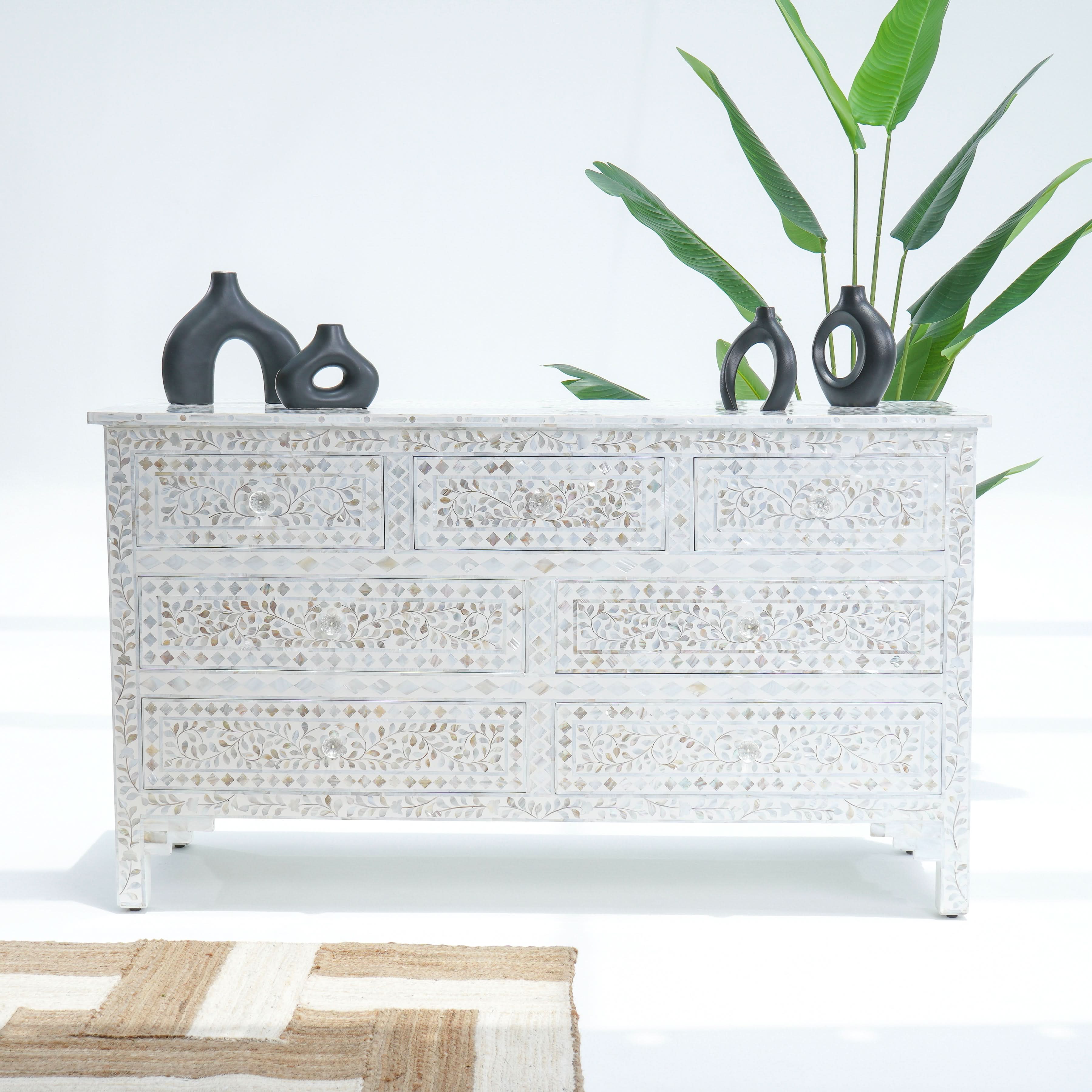 OCEAN-WHITE MOTHER OF PEARL SEVEN DRAWER DRAWCHEST - Art and craft furniture