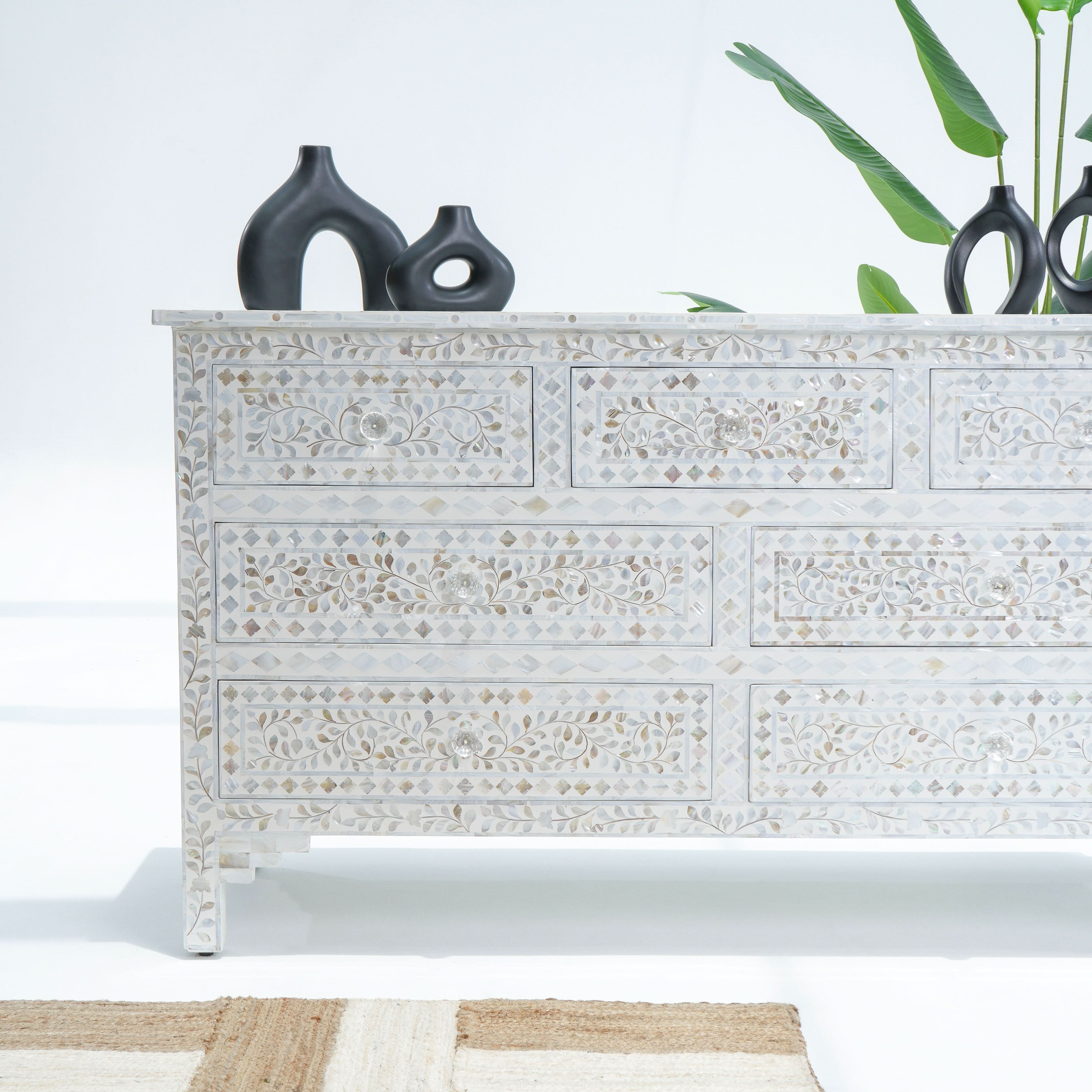 OCEAN-WHITE MOTHER OF PEARL SEVEN DRAWER DRAWCHEST - Art and craft furniture