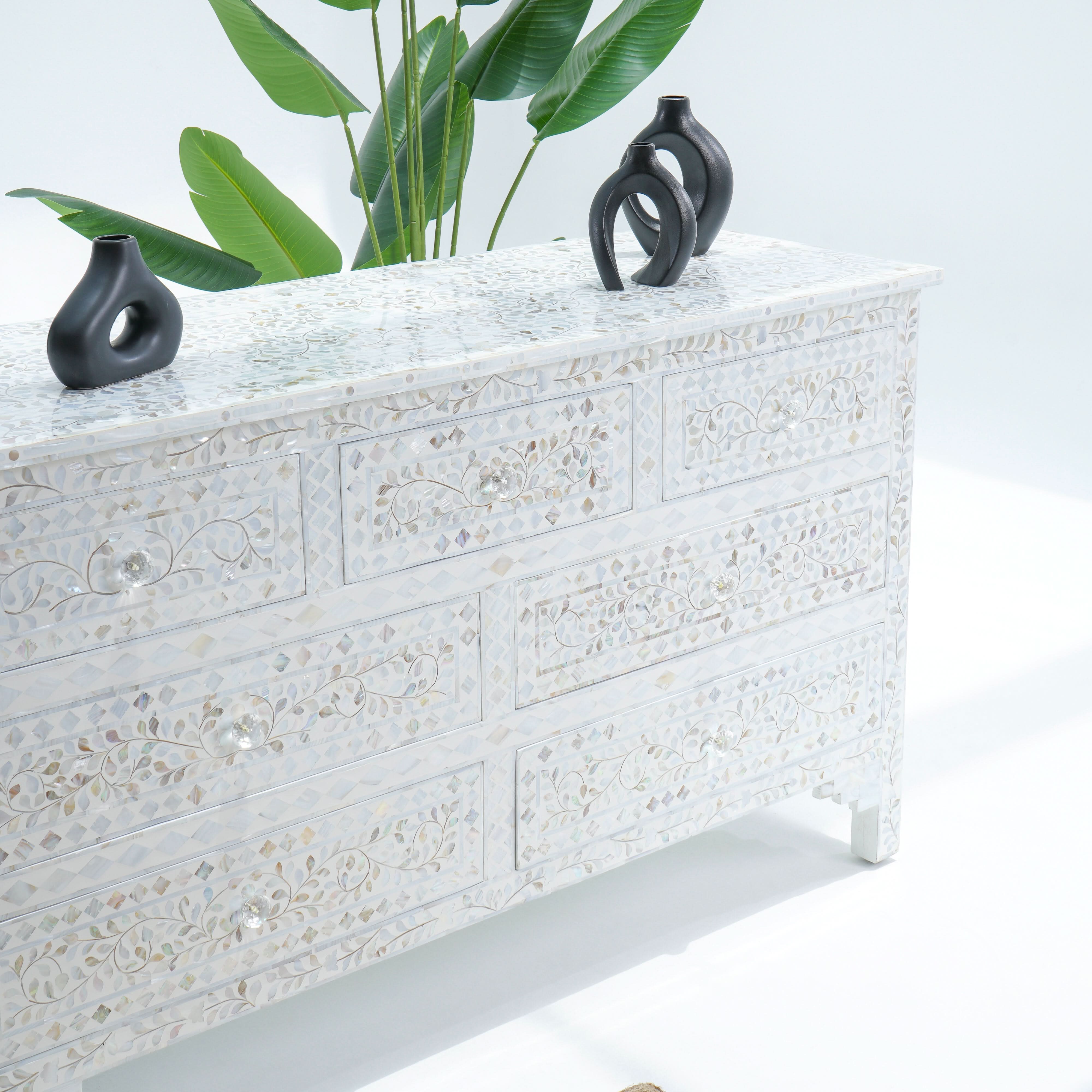 OCEAN-WHITE MOTHER OF PEARL SEVEN DRAWER DRAWCHEST - Art and craft furniture