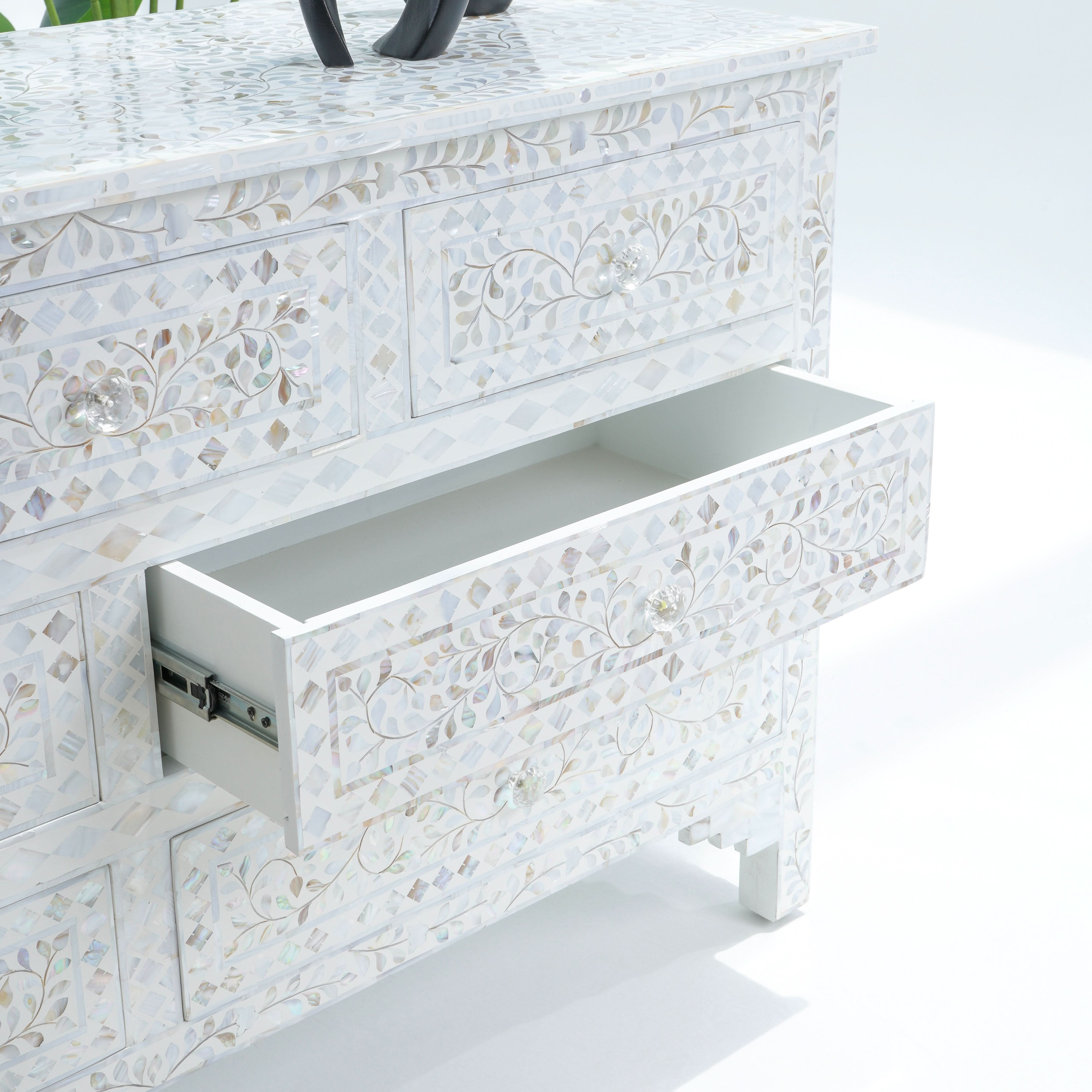 OCEAN-WHITE MOTHER OF PEARL SEVEN DRAWER DRAWCHEST - Art and craft furniture