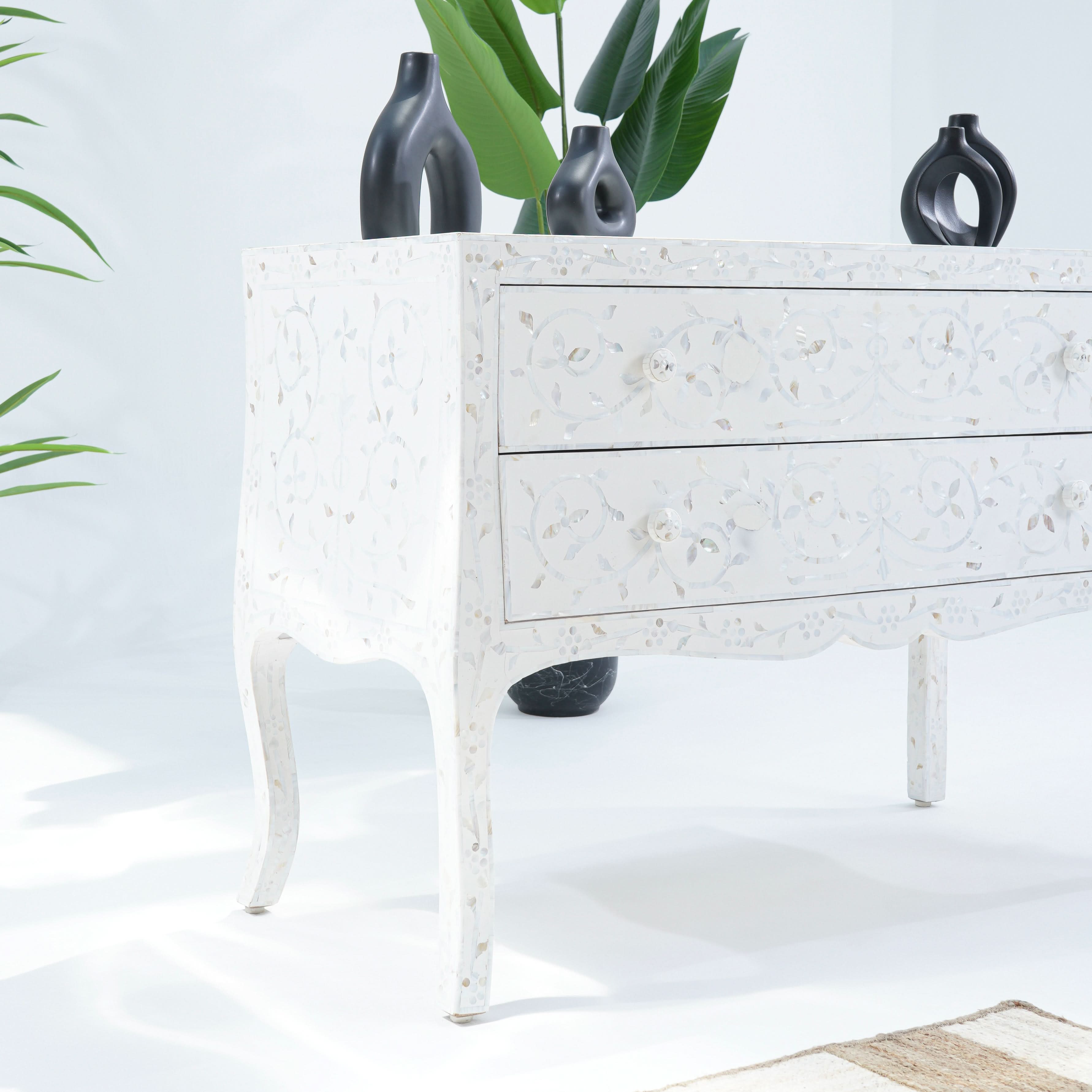 CRYSTAL WHITE MOTHER OF PEARL TWO DRAWER DRAWCHEST - Art and craft furniture