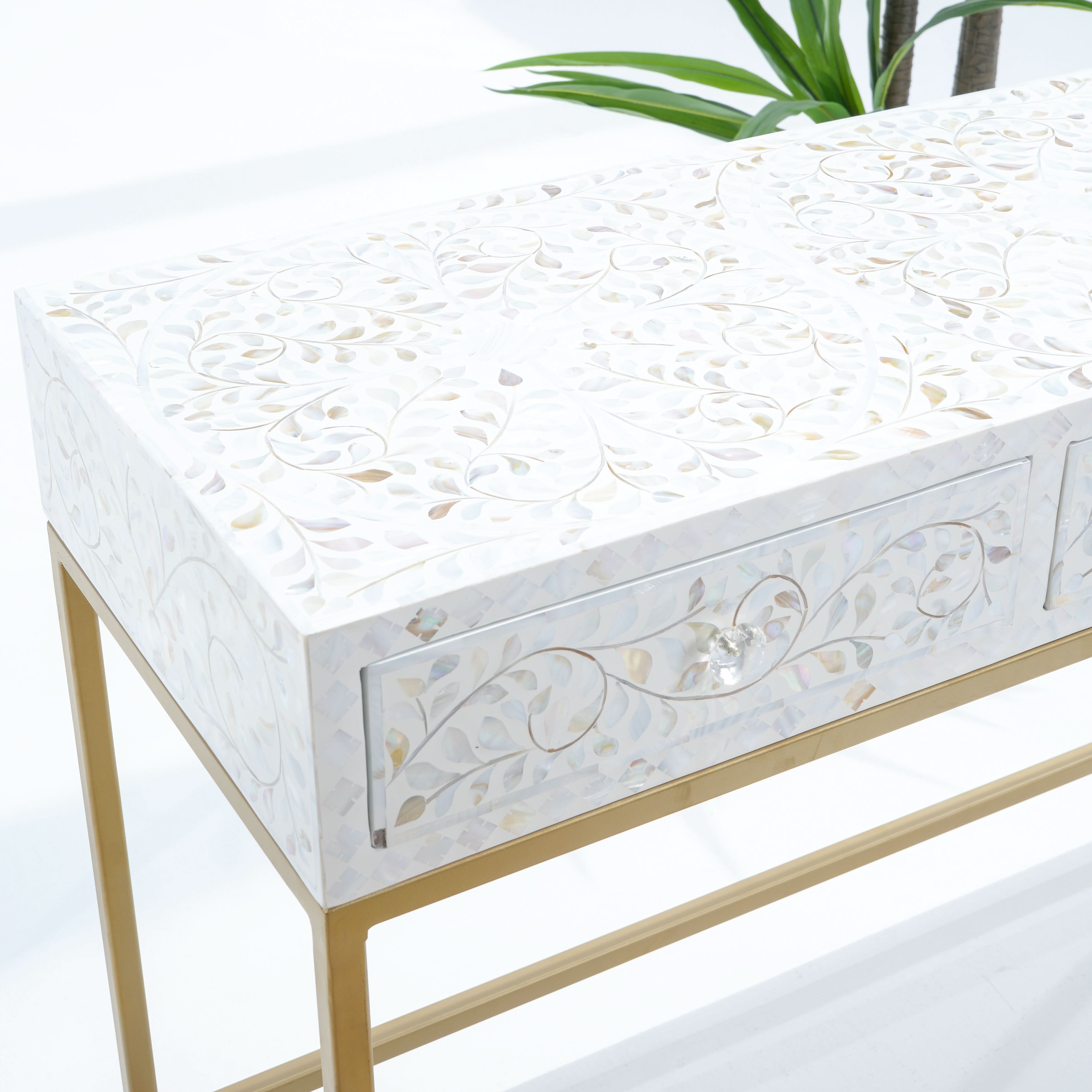 OCEAN-WHITE MOTHER OF PEARL THREE DRAWER CONSOLE - Art and craft furniture